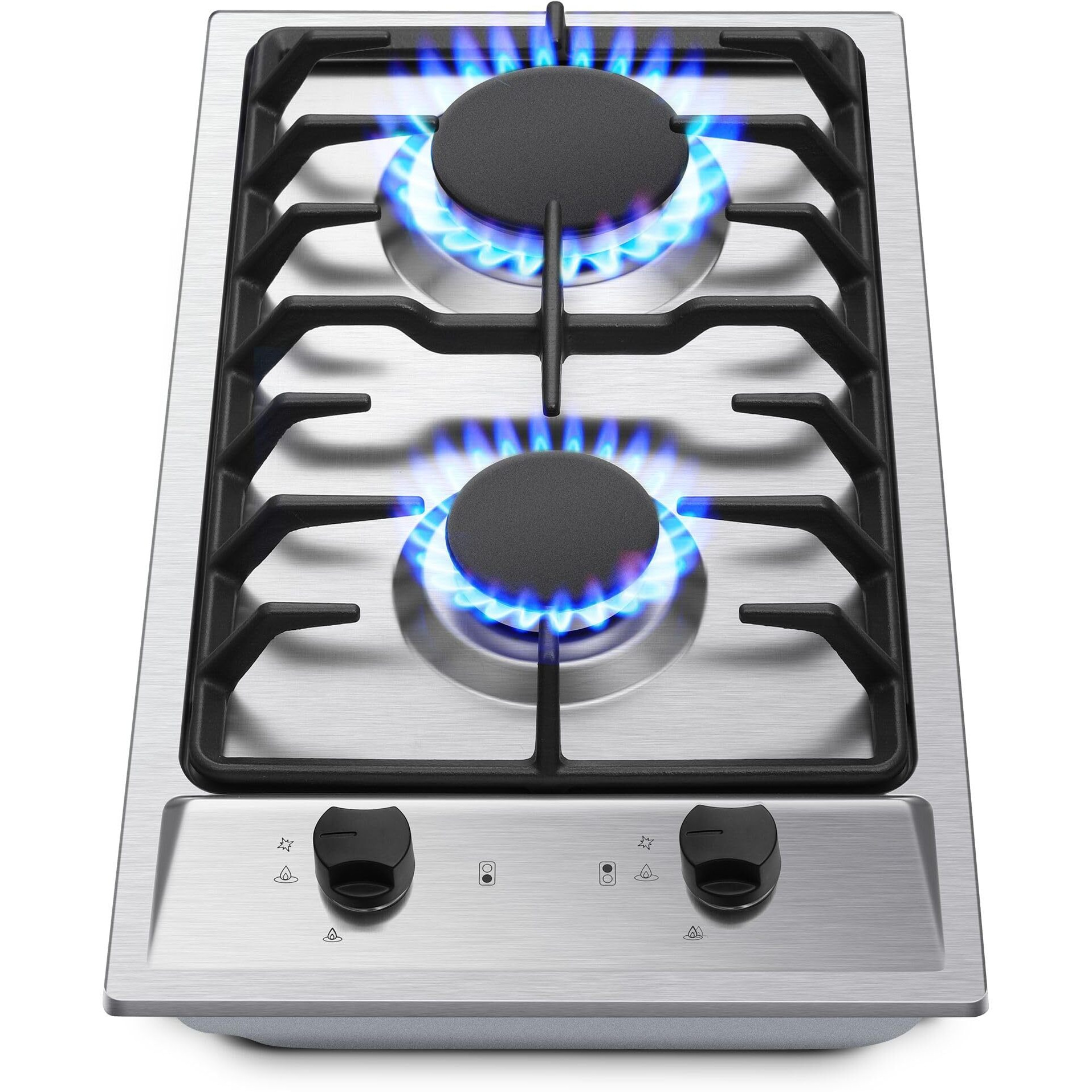 Eascookchef 2-Burner Gas Cooktop With Thermocouple Protection - Ng/Lpg Convertible 12"" Stainless Steel Built-In Gas Stove Top For Rv  Kitchen & Camping