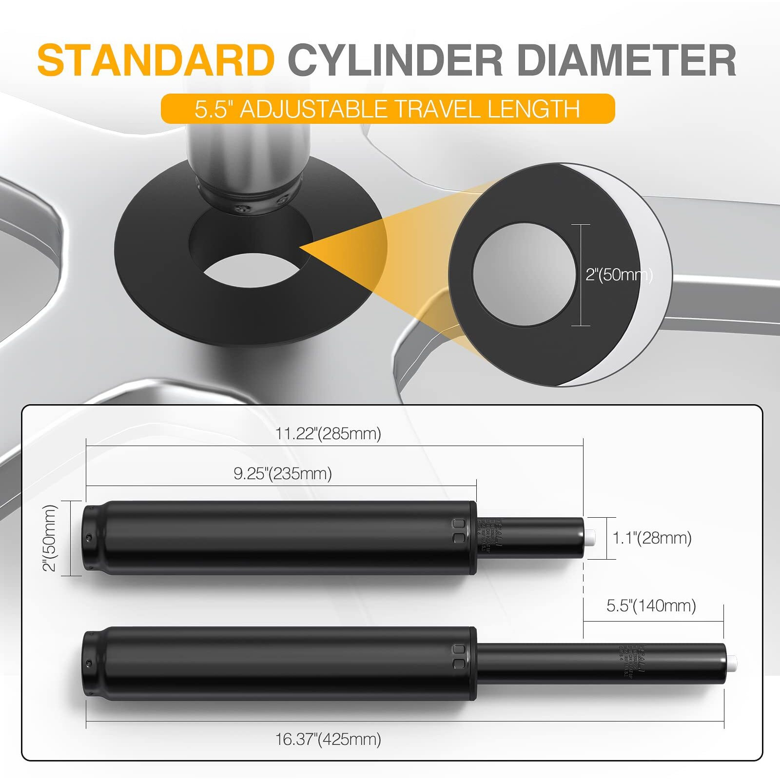 Hosali Office Chair Cylinder Replacement Heavy-Duty Gas Lift Cylinder Fits Most Chairs Highest End Class 4 Hydraulic Pneumatic Piston  Universal Size