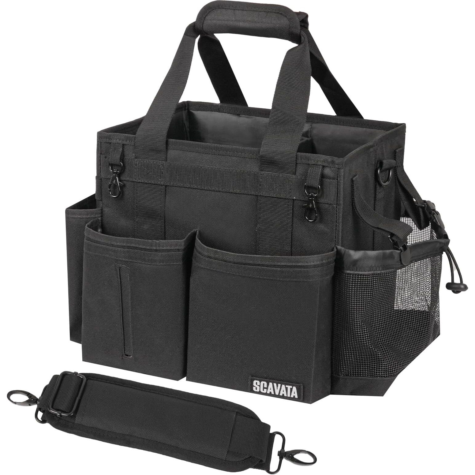 Scavata Compact Wearable Cleaning Caddy  Small Supplies Organizer With Handle & Shoulder Straps For Housekeepers  Under Sink & Car Cleaning Tool Organizer Bag (Black)