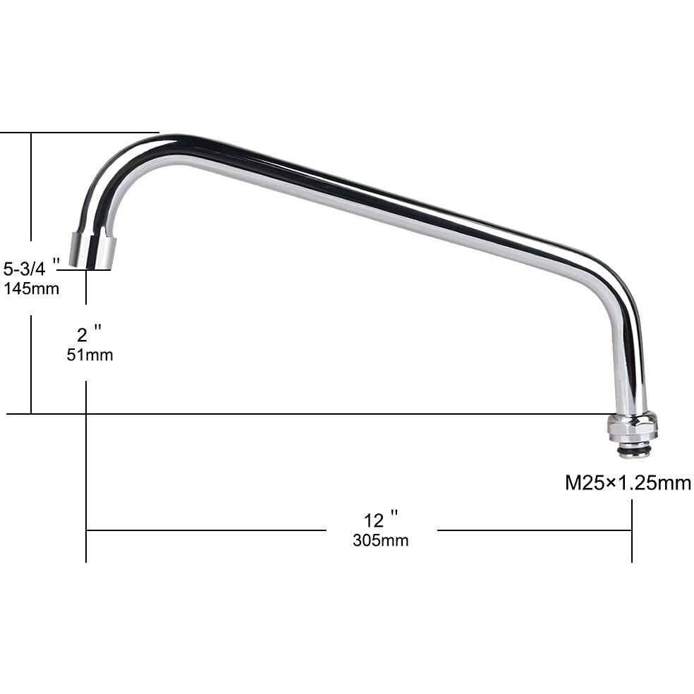 Tnroted 12 Inch Commercial Faucet Swivel Spout Replacement Kit For Commercial Wall Mount Pre Rinse Faucet  360 Swivel Spout Fits For 2 Or 3 Bay Compartment Sinks  Chrome Finish