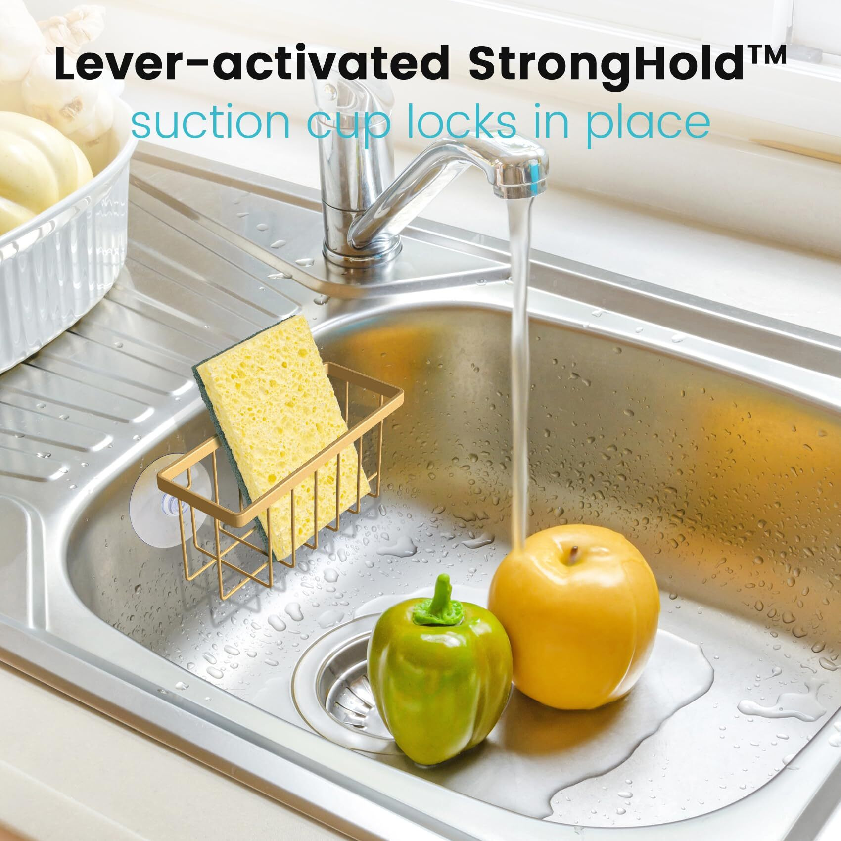 Hlool Gold Sponge Holder For Kitchen Sink Kitchen Sink Sponge Holder Sink Organizer(Gold)