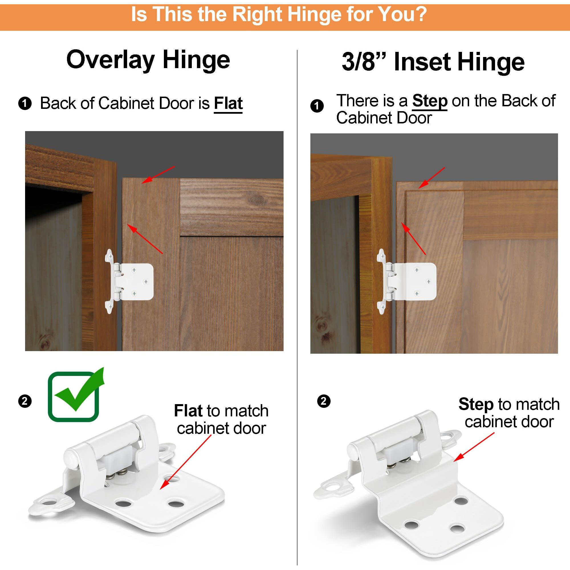 Vallecloud 10 Pack (5 Pair) White Self Closing Cabinet Hinges For Kitchen Cabinet Door  1/2"" Overlay (Variable) Semi Concealed Kitchen Cabinet Hinges