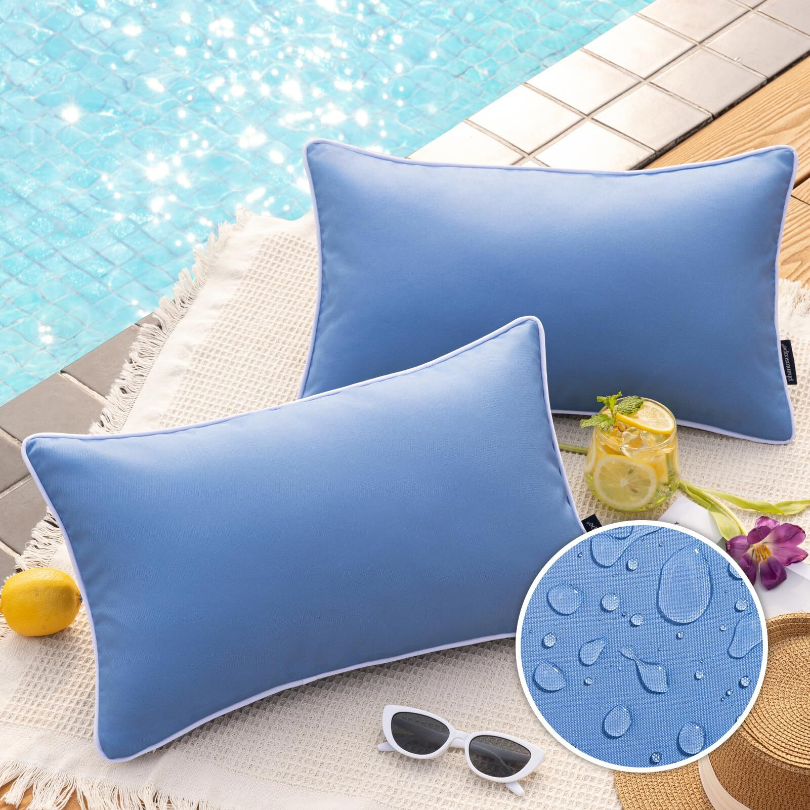 Phantoscope Pack Of 2 Outdoor Waterproof Throw Pillow Covers Decorative Square Cushion Case Patio Pillows For Couch Tent Sunbrella  Foggy Blue 12X20 Inches