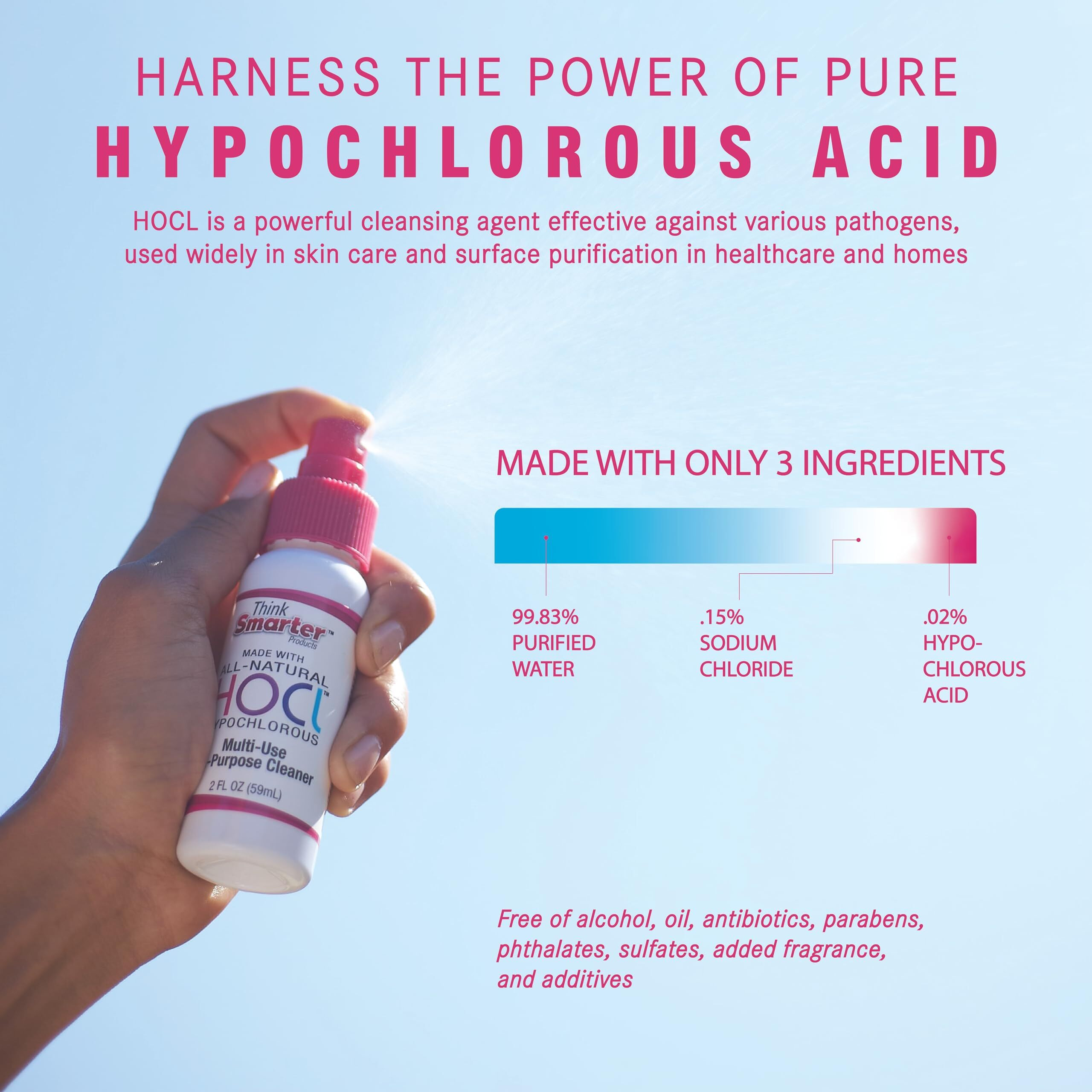 Think Smarter Products Hocl All-Purpose Cleaner With Hypochlorous Acid  All-Natural Surface Cleaner  & Skin Hydrator 8Fl Oz Clear Spray