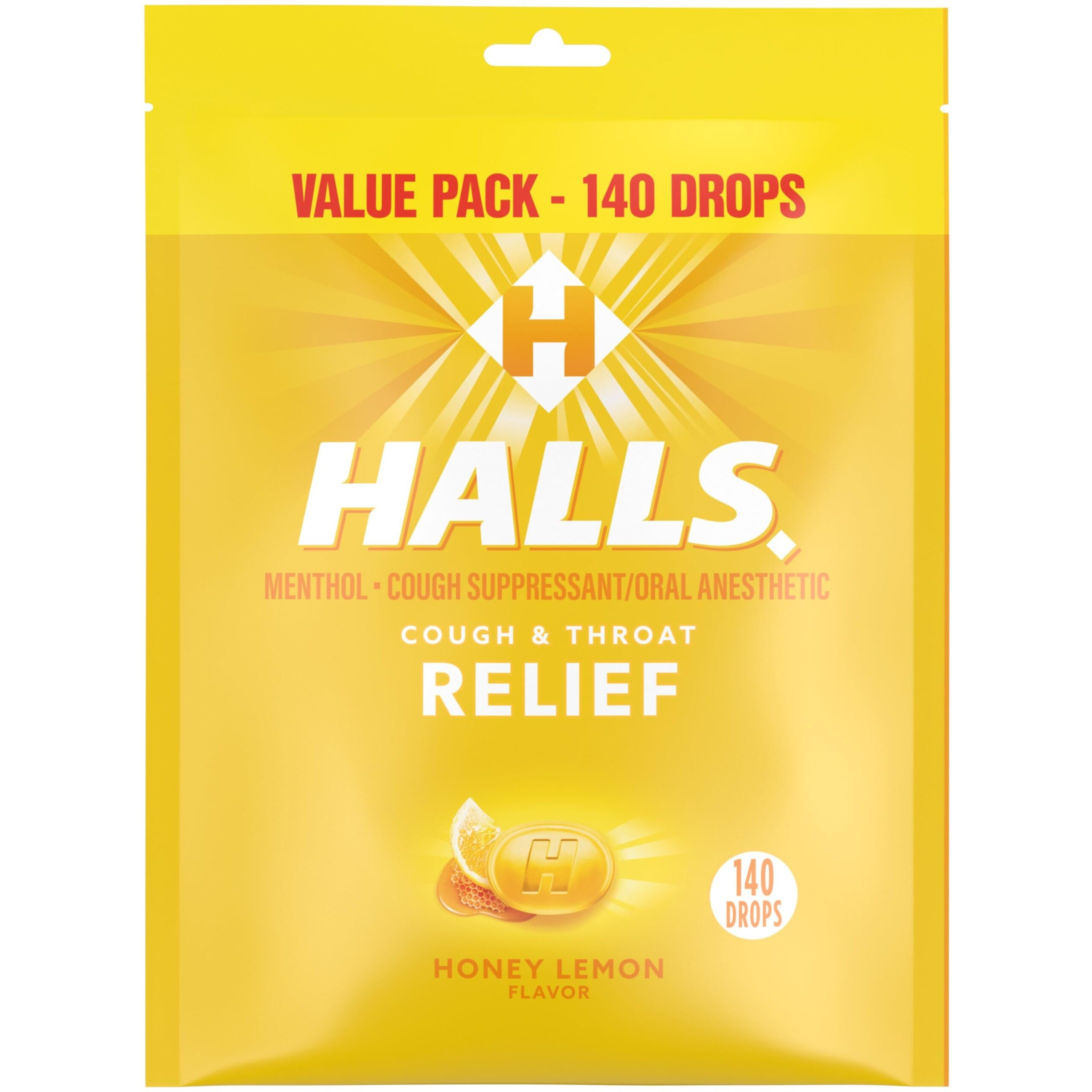 Halls Relief Honey Lemon Cough Drops  Value Pack  140 Drops