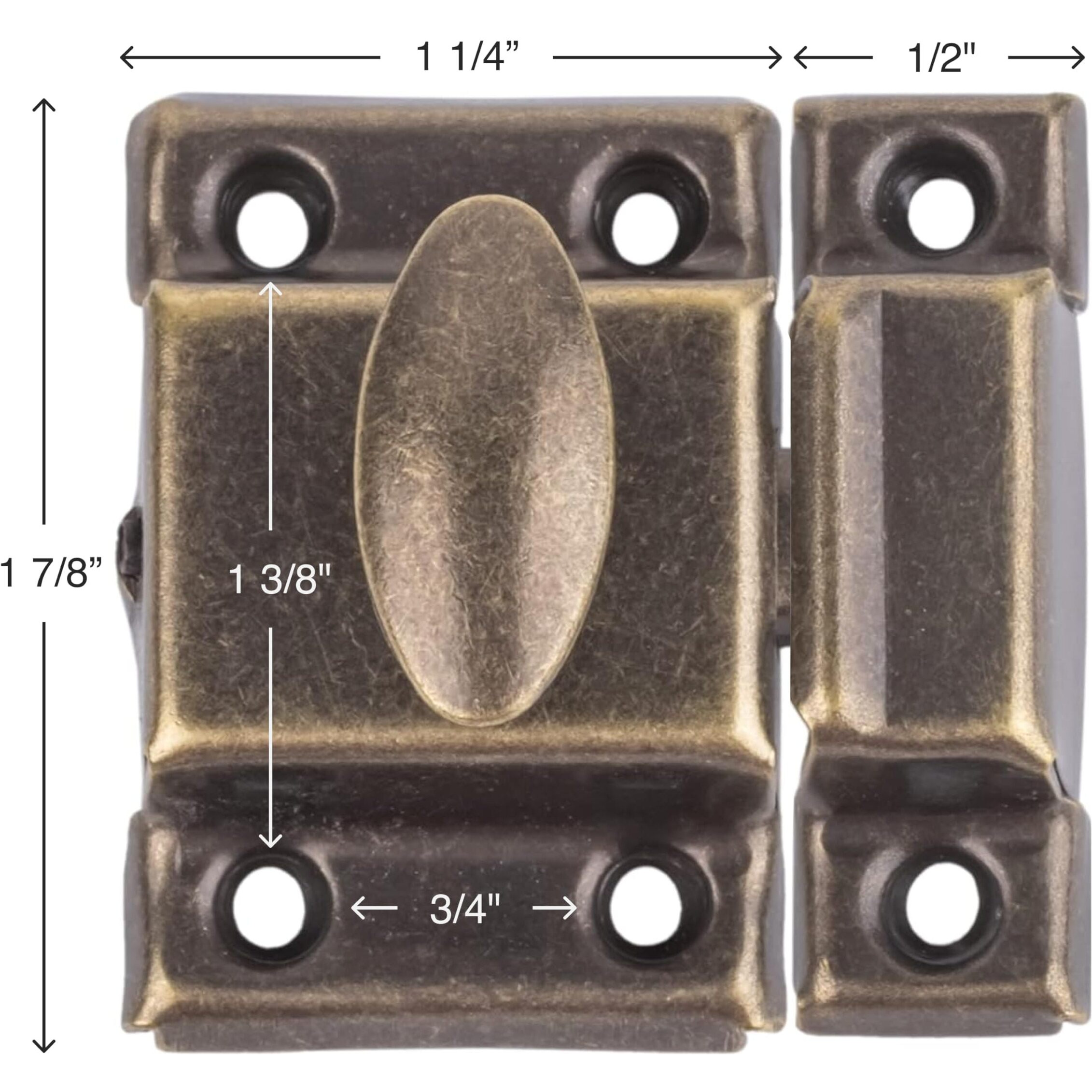 Small Stamped Antique Brass Cabinet Door Latch - 1 7/8""  1 7/8"" - Pack Of 4 - Spring Loaded Cupboard Door Latch With Oval Turn - Vintage Cabinet Hardware | Ua-141-Lab (4)