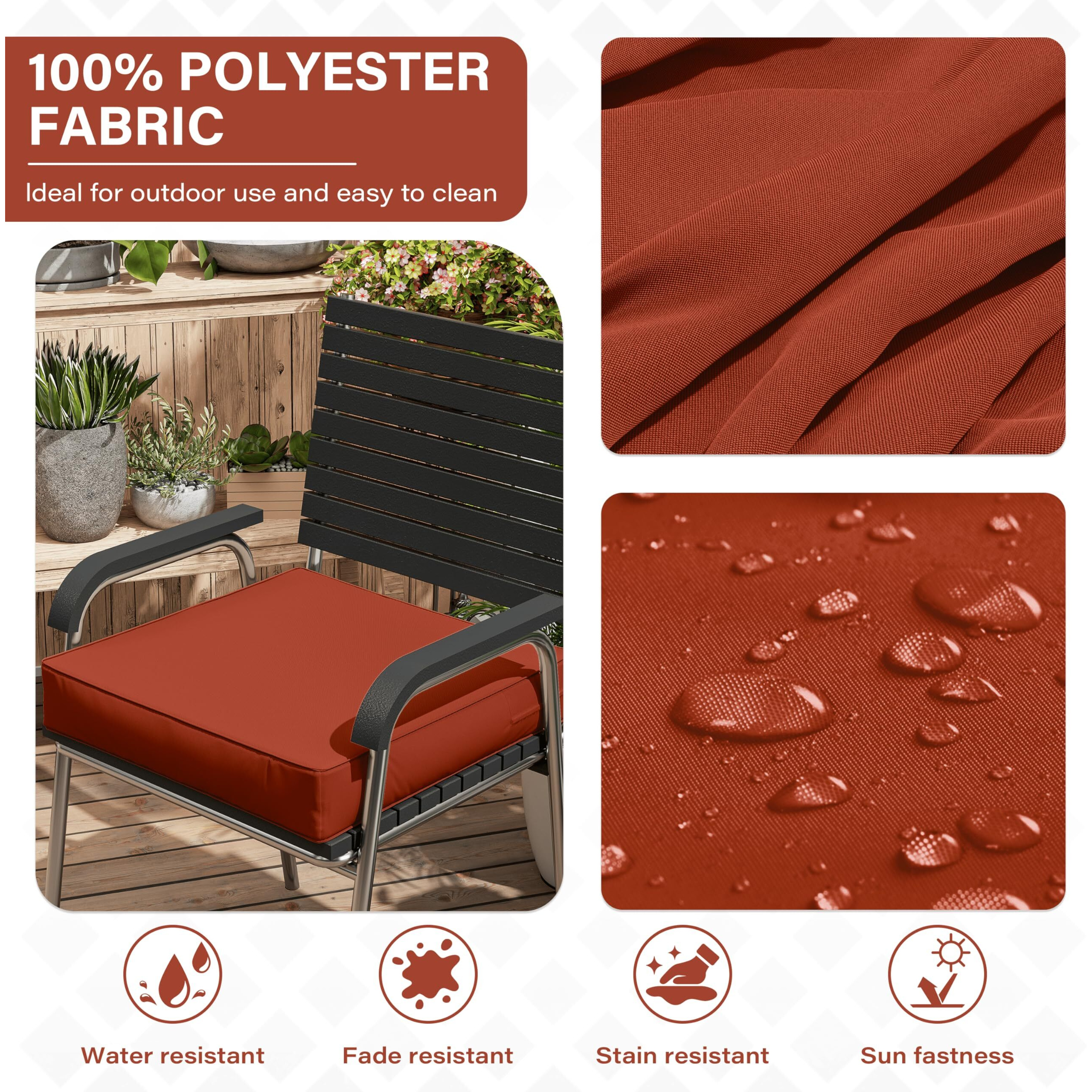 Tounosnt Patio Chair Cushions 22 X 22 X 4 Inch Waterproof Outdoor Seat Cushions For Patio Furniture  Outdoor Sofa Couch Pads With Ties & Handle  Set Of 2  Terra Red