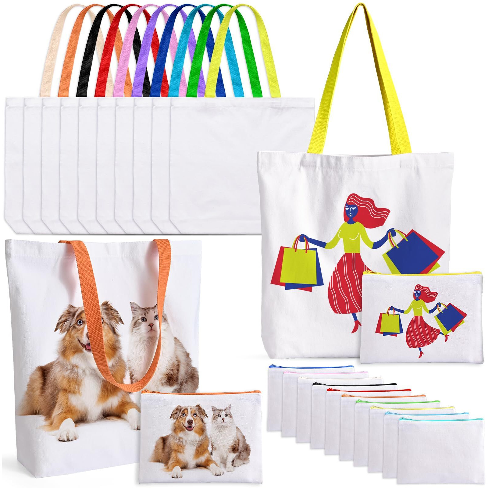 20 Pack Sublimation Blanks Tote Bags  Mafye Reusable Grocery Bags Diy Heat Transfer Canvas Tote Bags Cosmetic Makeup Bags Shopping Bags W/Customized Color For Diy  Advertising  Christmas Craft Present