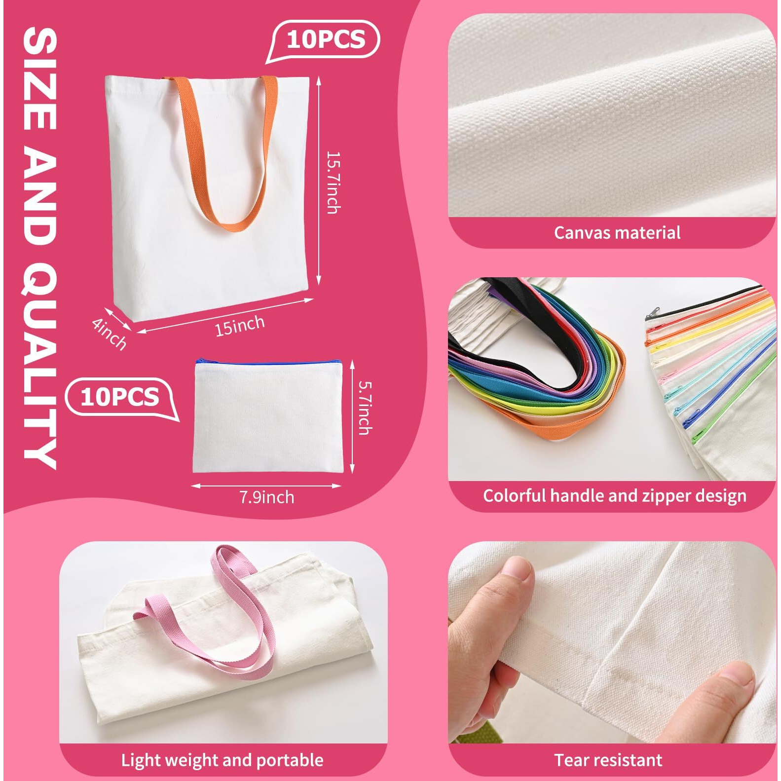 20 Pack Sublimation Blanks Tote Bags  Mafye Reusable Grocery Bags Diy Heat Transfer Canvas Tote Bags Cosmetic Makeup Bags Shopping Bags W/Customized Color For Diy  Advertising  Christmas Craft Present