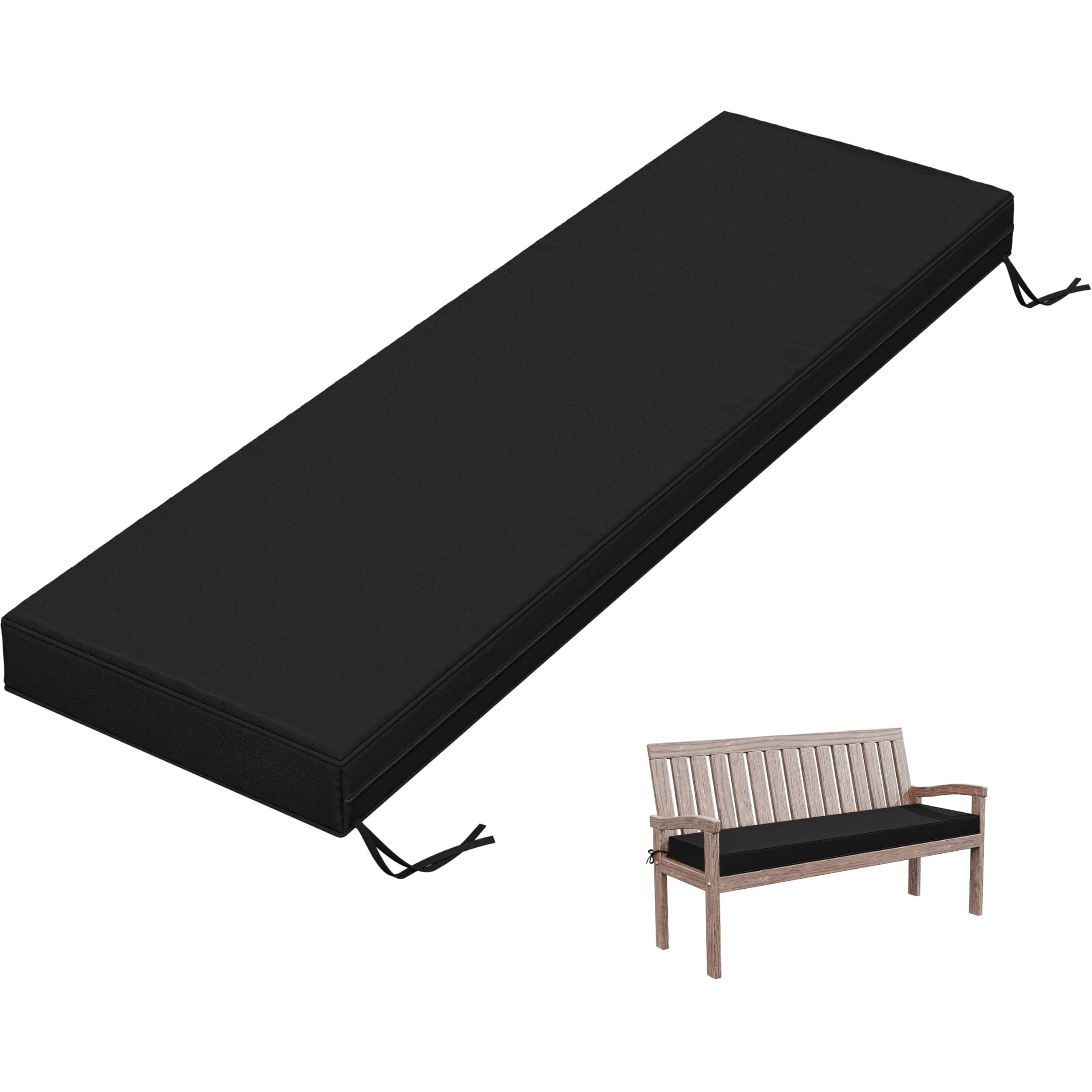 Tounosnt Outdoor Bench Cushion 60 X 18 X 3.5 Inch Thick Waterproof Patio Furniture Cushions  Patio Porch Swing Replacement Seat Pad With Tie Straps And Anti-Slip  For Backyard Garden  Black