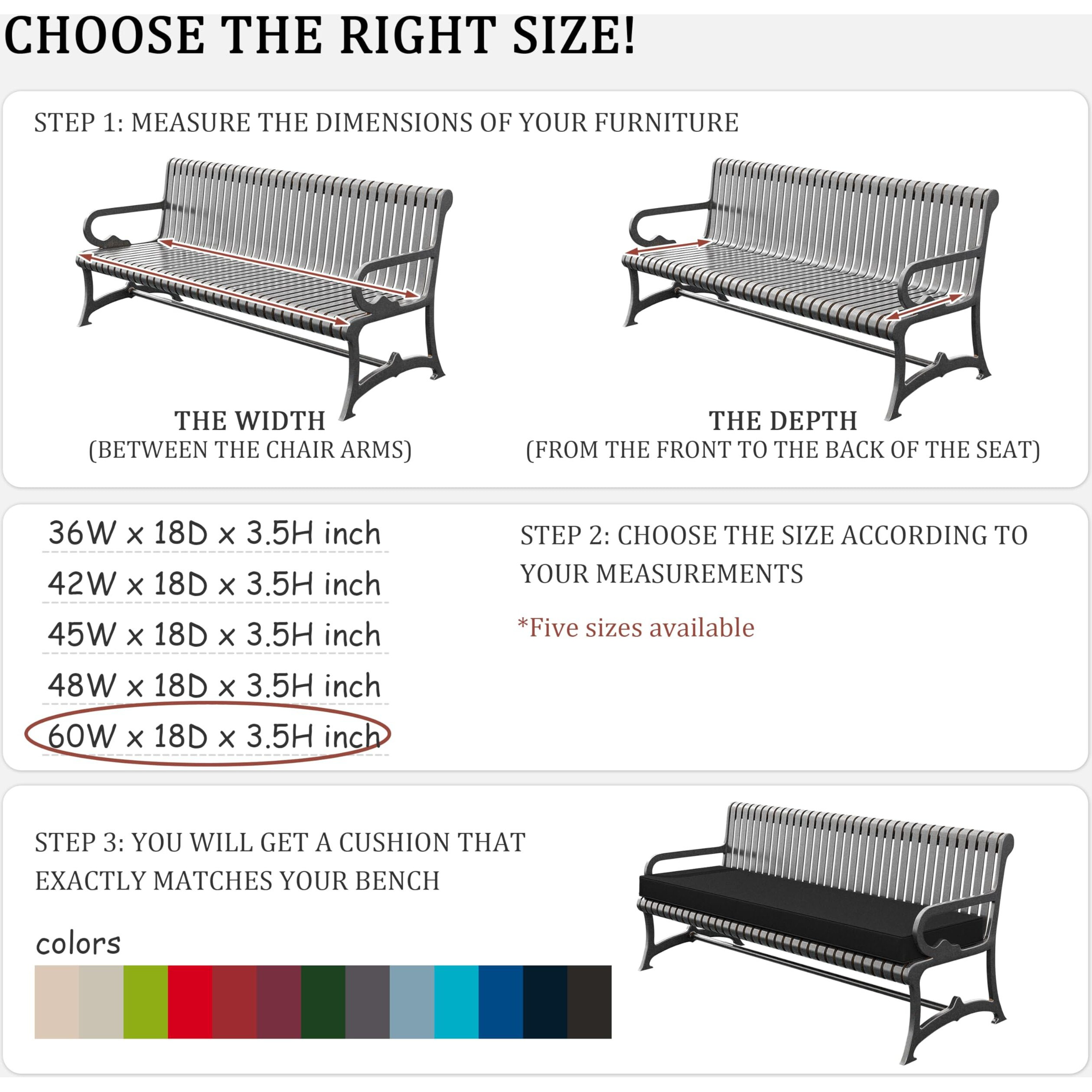 Tounosnt Outdoor Bench Cushion 60 X 18 X 3.5 Inch Thick Waterproof Patio Furniture Cushions  Patio Porch Swing Replacement Seat Pad With Tie Straps And Anti-Slip  For Backyard Garden  Black