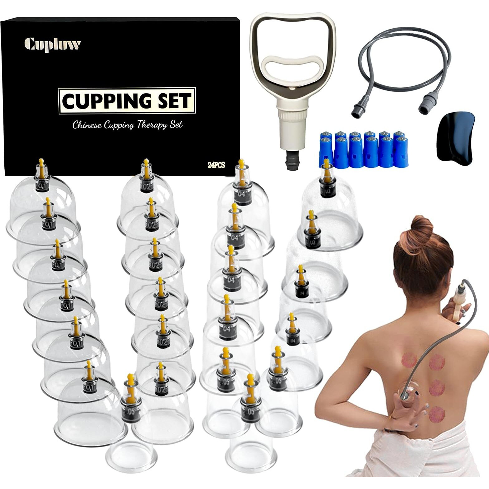 Cupluw Cupping Set  24 Cups Cupping Kit For Massage Therapy  Chinese Cupping Therapy Set With Magnetics  Professional Vacuum Cupping Set For Cellulite Reduction Muscle Pain Relief With Manual Pump