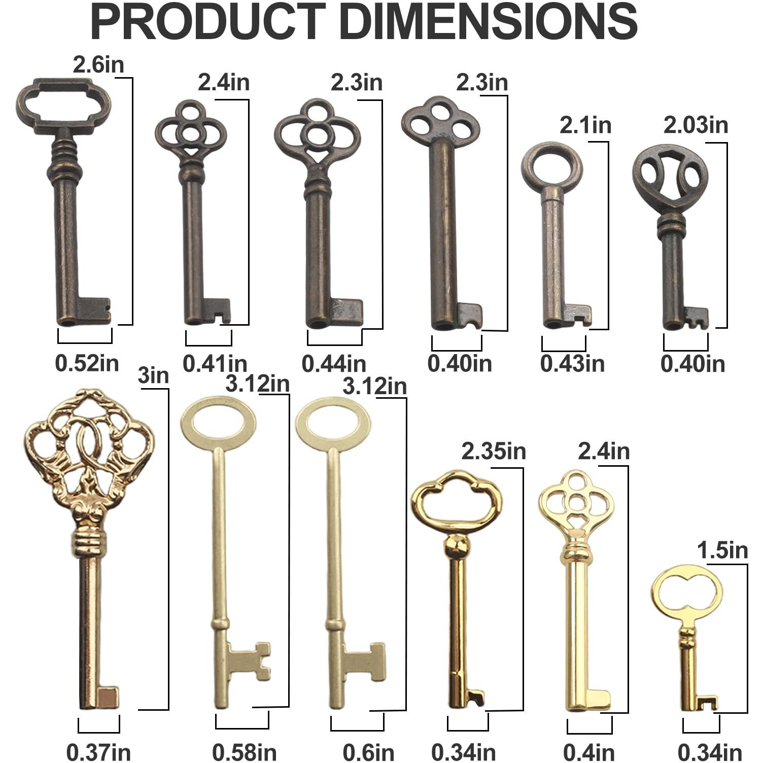 Skeleton Key Set Universal Skeleton Replacement Keys  Vintage Keys Kit For Antique Dresser  Chinese Cabinet  Antique Furniture And Old Style Cabinets Or Doors (12 Pcs)
