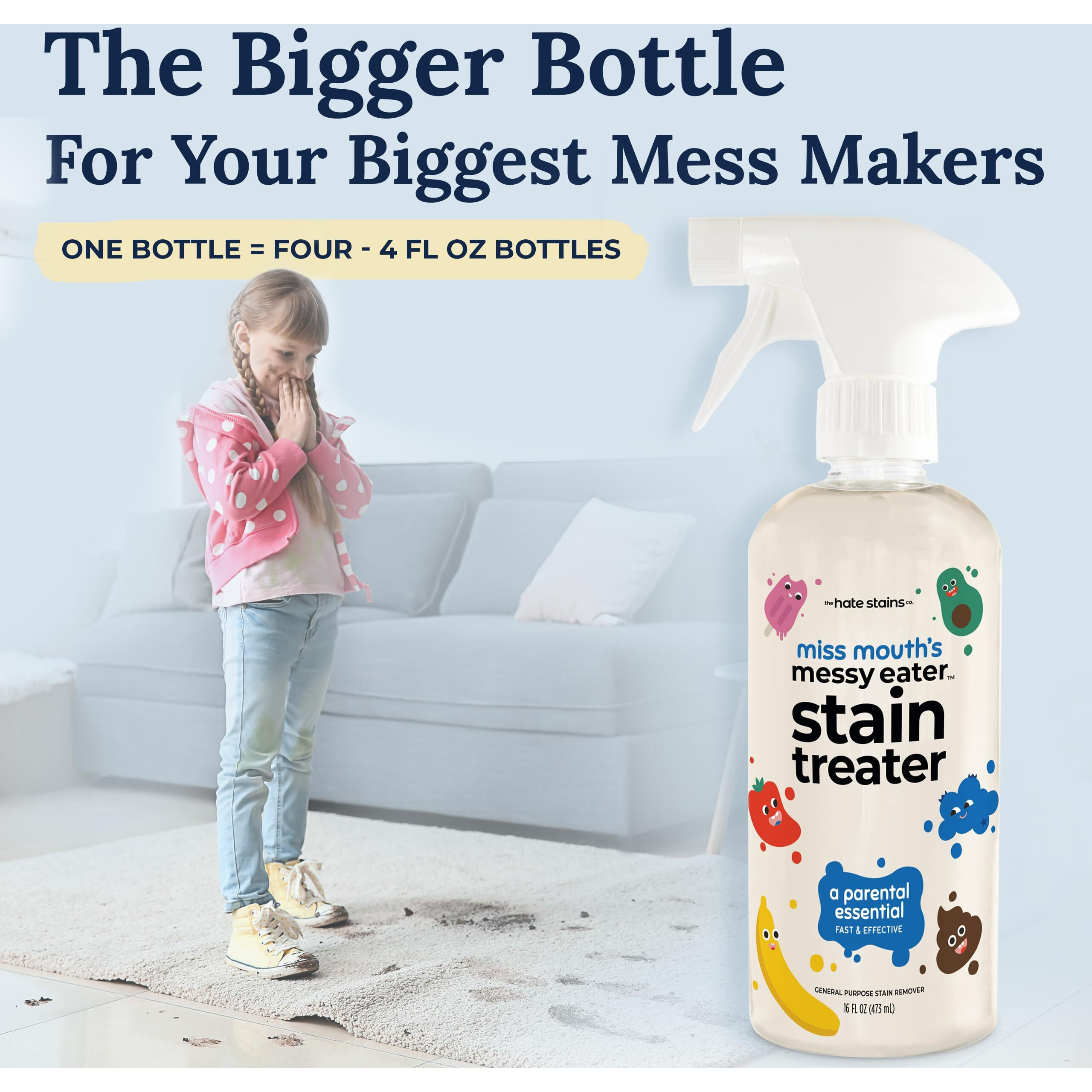 Miss Mouth's Messy Eater Stain Treater Spray - 16Oz Stain Remover - Newborn & Baby Essentials - No Dry Cleaning Food  Grease  Coffee Off Laundry  Underwear  Fabric