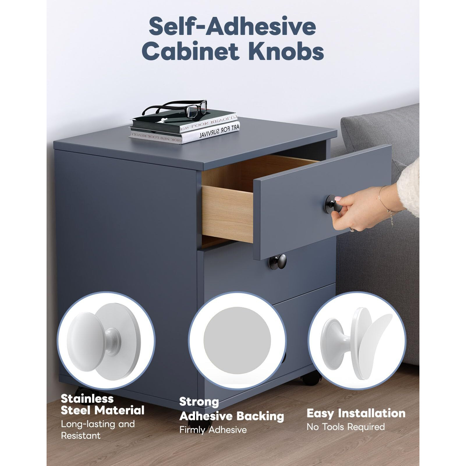 Anobeyi 10 Pack Self Adhesive Cabinet Knobs  No Drilling Self Stick Drawer Knob  Stick-On Kitchen Cabinet Stainless Steel Handle Pull For Window  Wardrobe  Dresser  Cupboard  Closet (10  White)