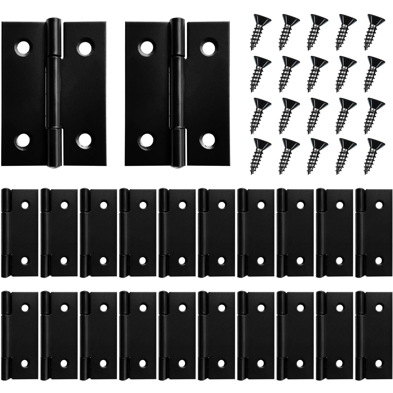 20 Pcs 2 Inches Black Door Hinge Cabinet Door Hinges Stainless Steel Butt Hinges Home Furniture Hinges Bisagras For Door  Window  Case Lid  Wooden Box Chest With 120 Mounting Screws  Black