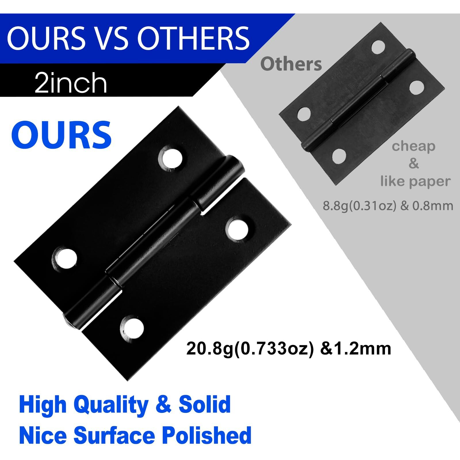 20 Pcs 2 Inches Black Door Hinge Cabinet Door Hinges Stainless Steel Butt Hinges Home Furniture Hinges Bisagras For Door  Window  Case Lid  Wooden Box Chest With 120 Mounting Screws  Black