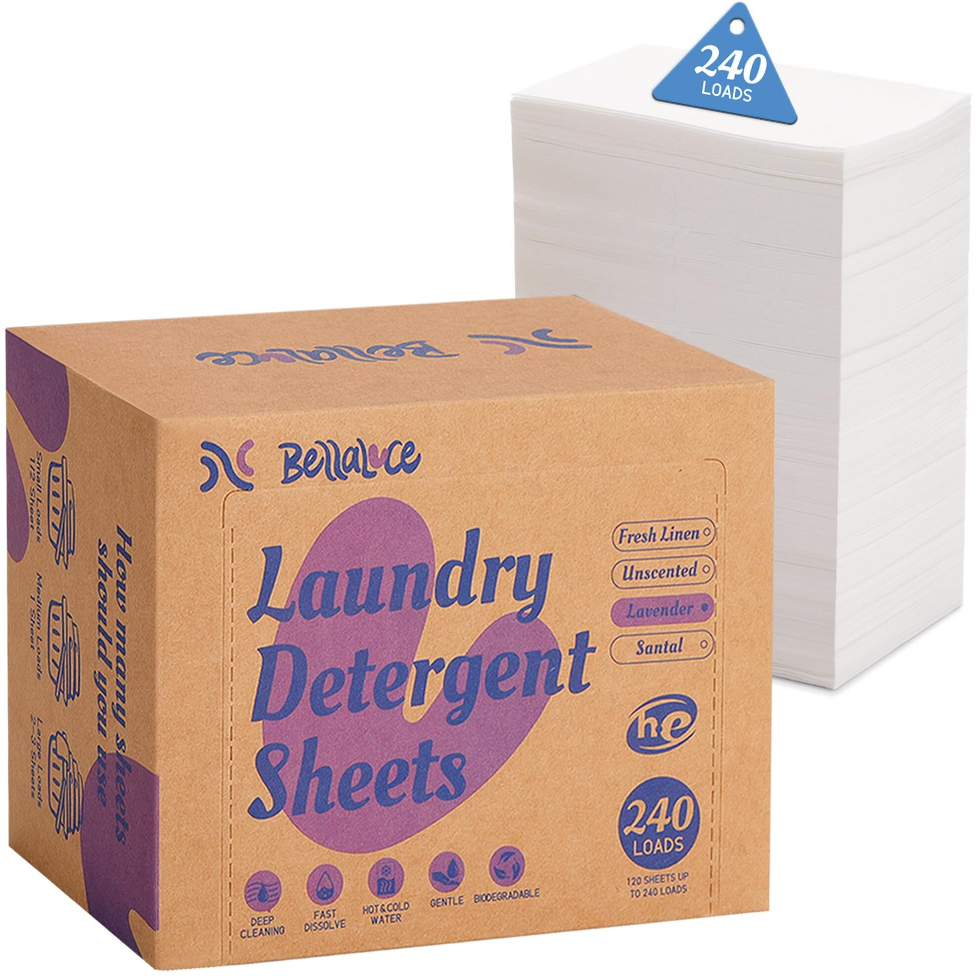 Laundry Detergent Sheets Space-Saving Travel-Deep Cleaning Lavender Eco No Plastic Jug 240 Loads