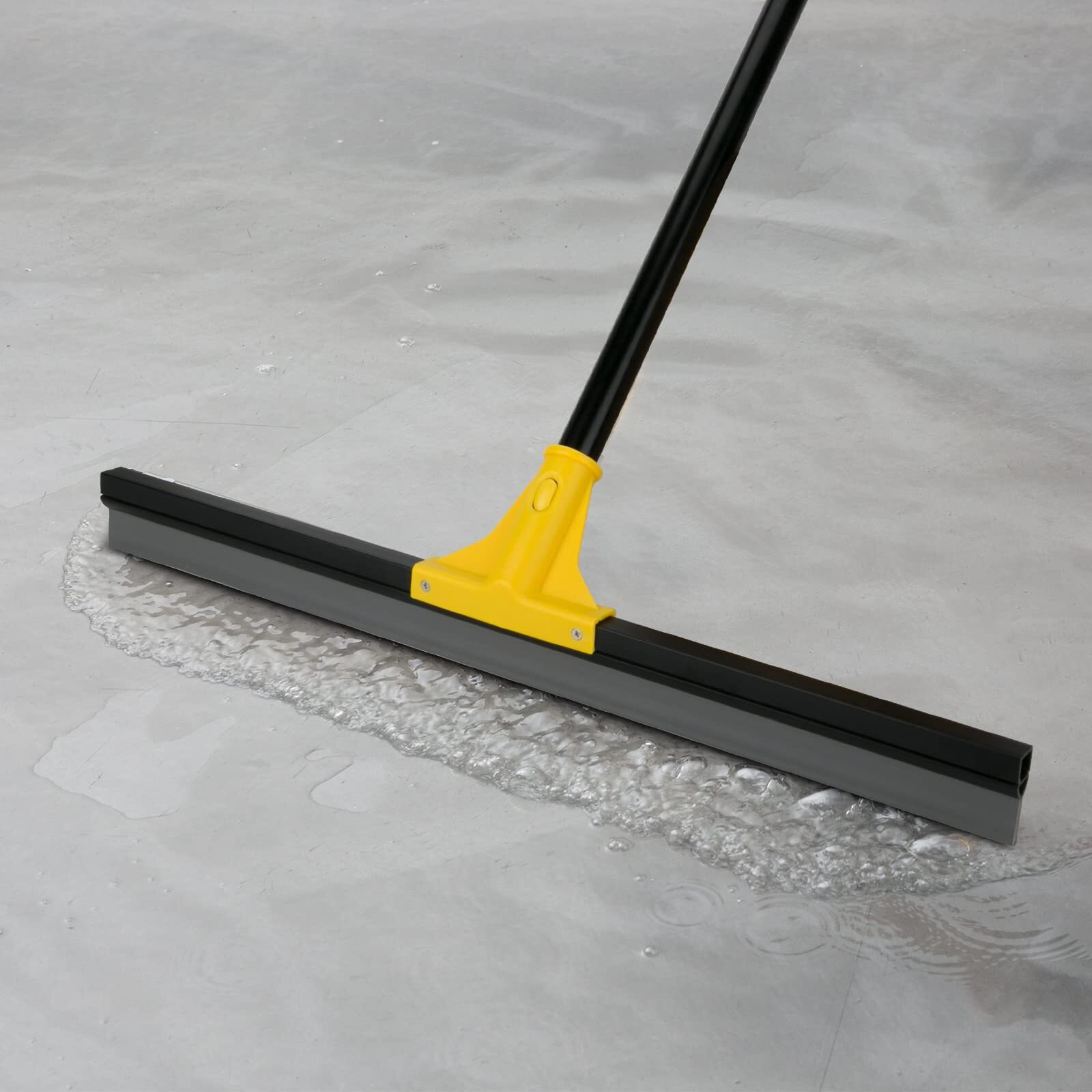 Floor Squeegee For Concrete And Tile Cleaning  24'' Rubber Wiper Broom  Large Heavy Duty Water Scraper With 60'' Long Handle For Garage  Deck  Bathroom  Shower Glass  Window