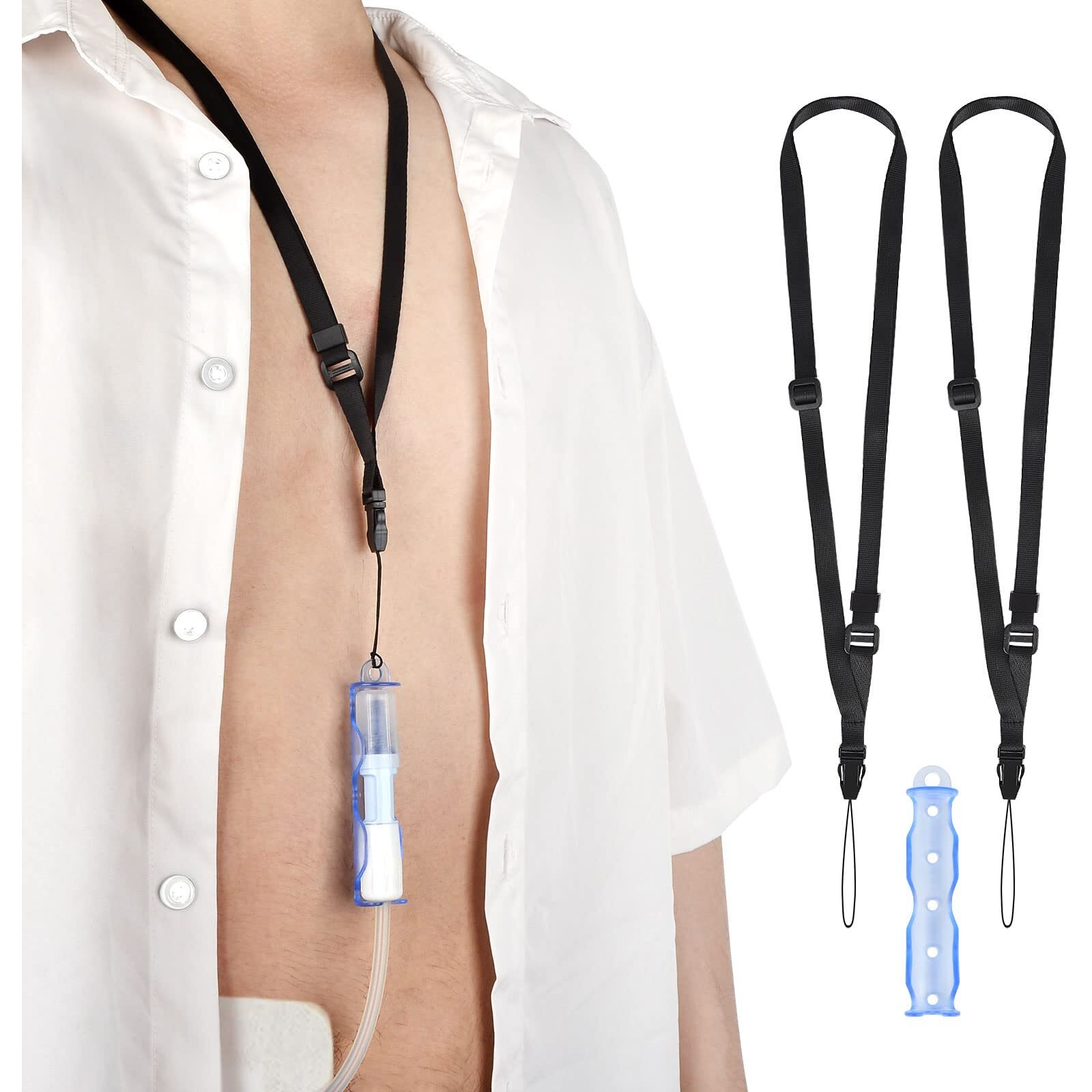 Apdtek Peritoneal Dialysis Transfer Set Catheter Holder Accessories For Baxter 5C4482 5C4483  Pd Secure Shower Support For Men Women With 2 Pcs Ajustable Neck Lanyards - Blue