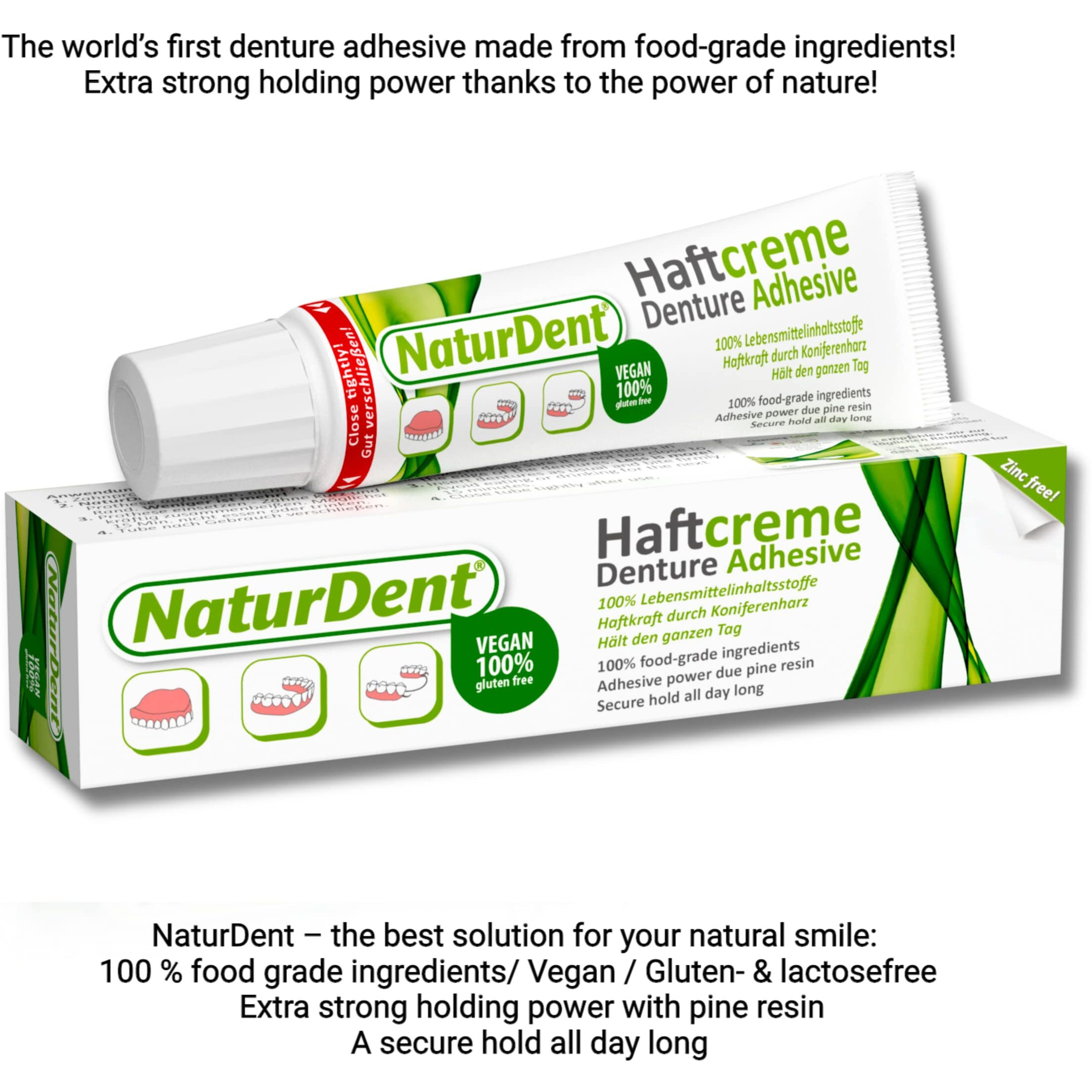 Natural Strong Denture Adhesive Naturdent Holds Dentures Longer And Stronger No Zinc No Petrochemical No Paraben No Yucky Taste