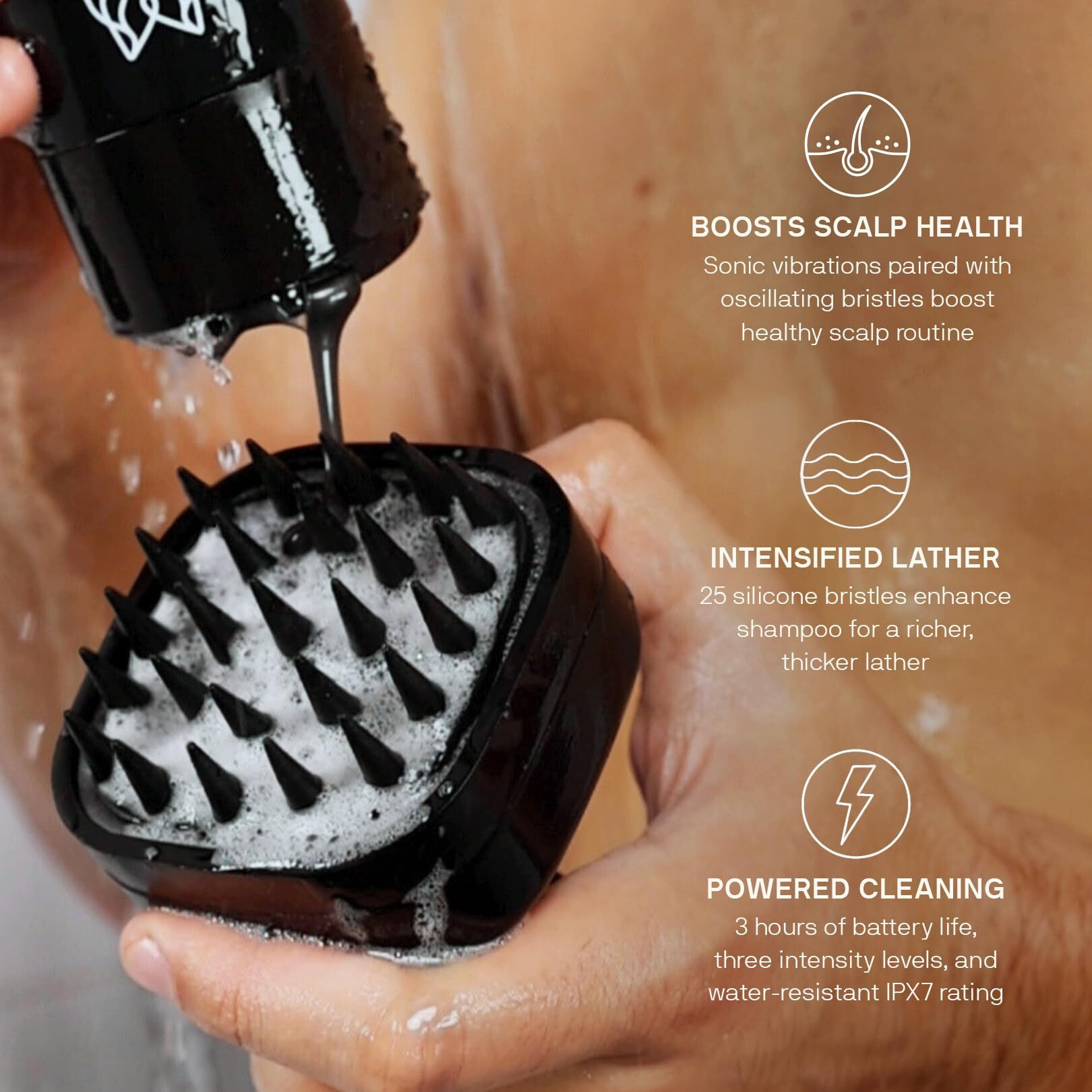 Black Wolf Sonic Scalp Scrubber  (Taupe) - Hair & Scalp Massager Brush With 3-Speed Oscillation - Rechargeable Scalp Care Comb With Soft Silicone Oscillating Bristles For Deep Clean & Exfoliation