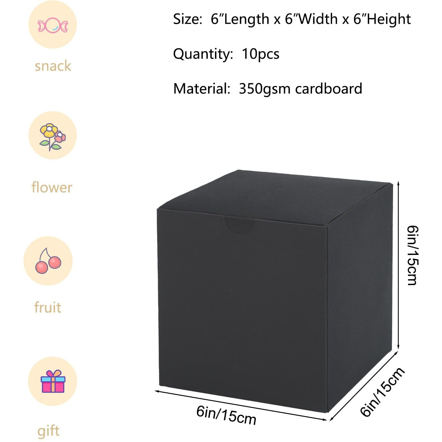 Shipkey 10 Pcs Black Cardboard Gift Boxes With Lids | 6X6X6Inch Square Boxes | Medium Gift Boxes Suitable For Party  Wedding  Christmas  Holidays  Birthdays And All Other Occasions (15X15X15Cm)