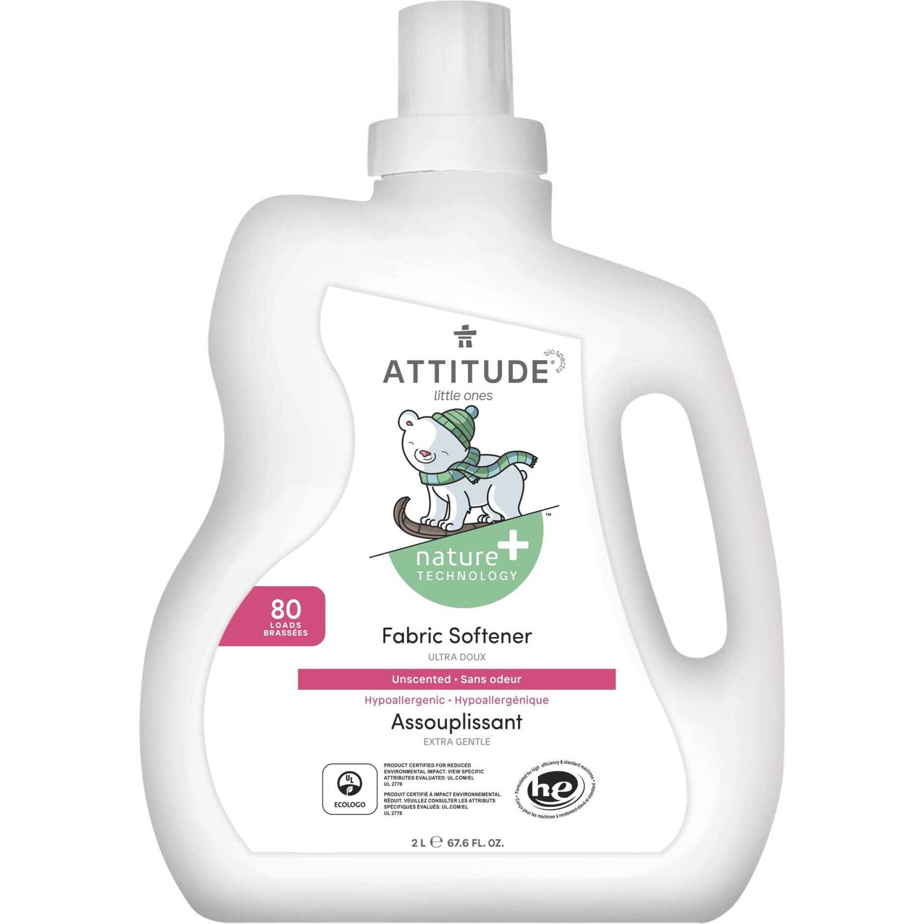 Attitude Baby Fabric Softener  Plant And Mineral-Based Ingredients  He Compatible  Vegan And Cruelty-Free Laundry And Household Products  Unscented  80 Loads  67.6 Fl Oz