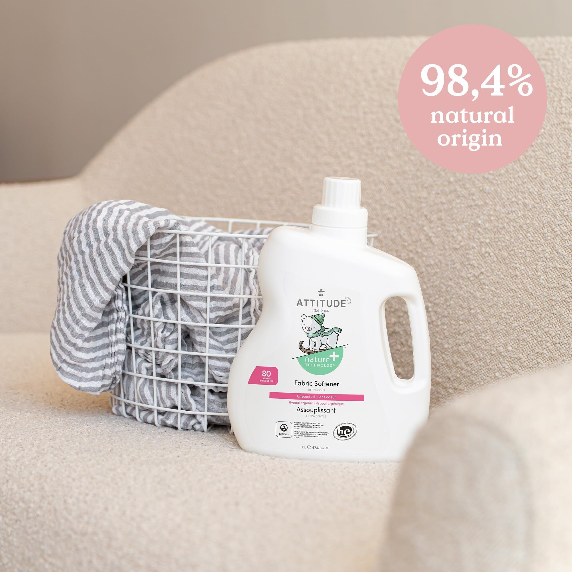 Attitude Baby Fabric Softener  Plant And Mineral-Based Ingredients  He Compatible  Vegan And Cruelty-Free Laundry And Household Products  Unscented  80 Loads  67.6 Fl Oz