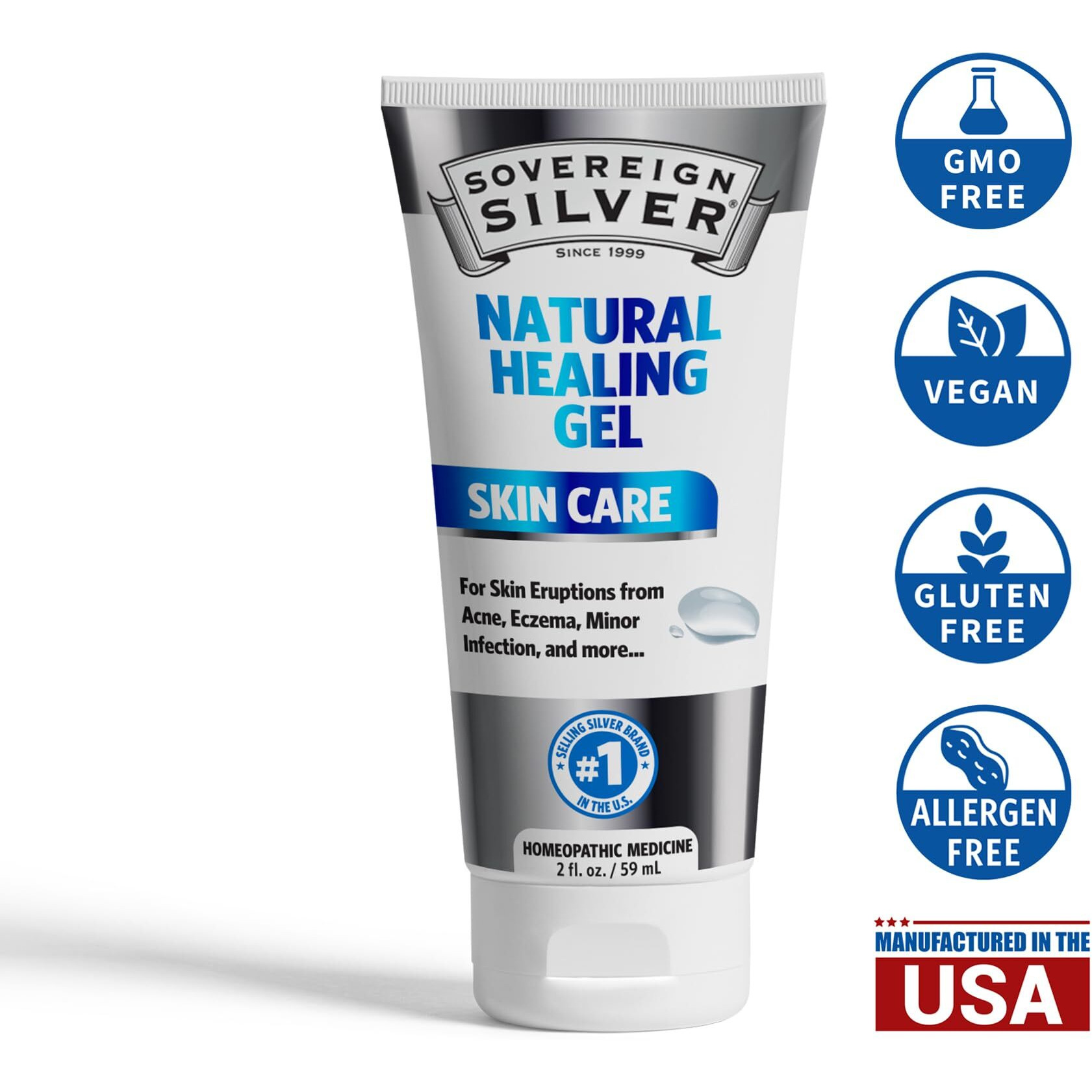 Sovereign Silver Natural Healing Gel - Skin Care For Healing  Redness Reduction  Minimizing Acne Scars & Easing Inflammation - 2Oz
