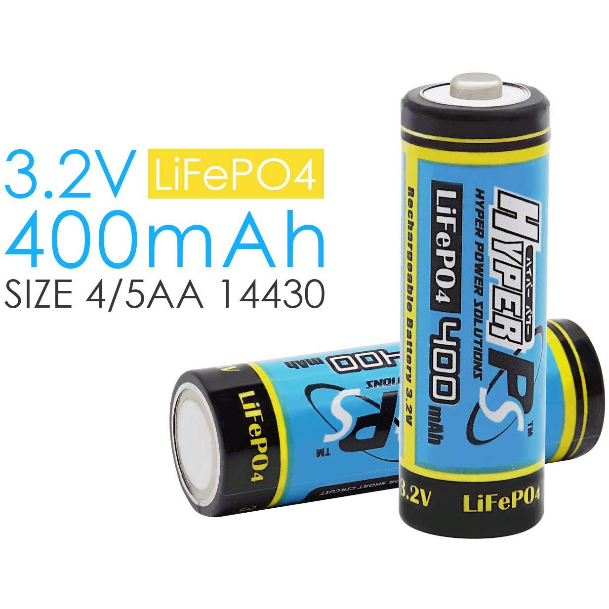 (20-Pack) Hyperps 3.2V Lifepo4 14430 (14 X 43Mm) 400Mah Rechargeable Battery For Solar Panel Light  Tooth Brush  Shaver  Flashlight
