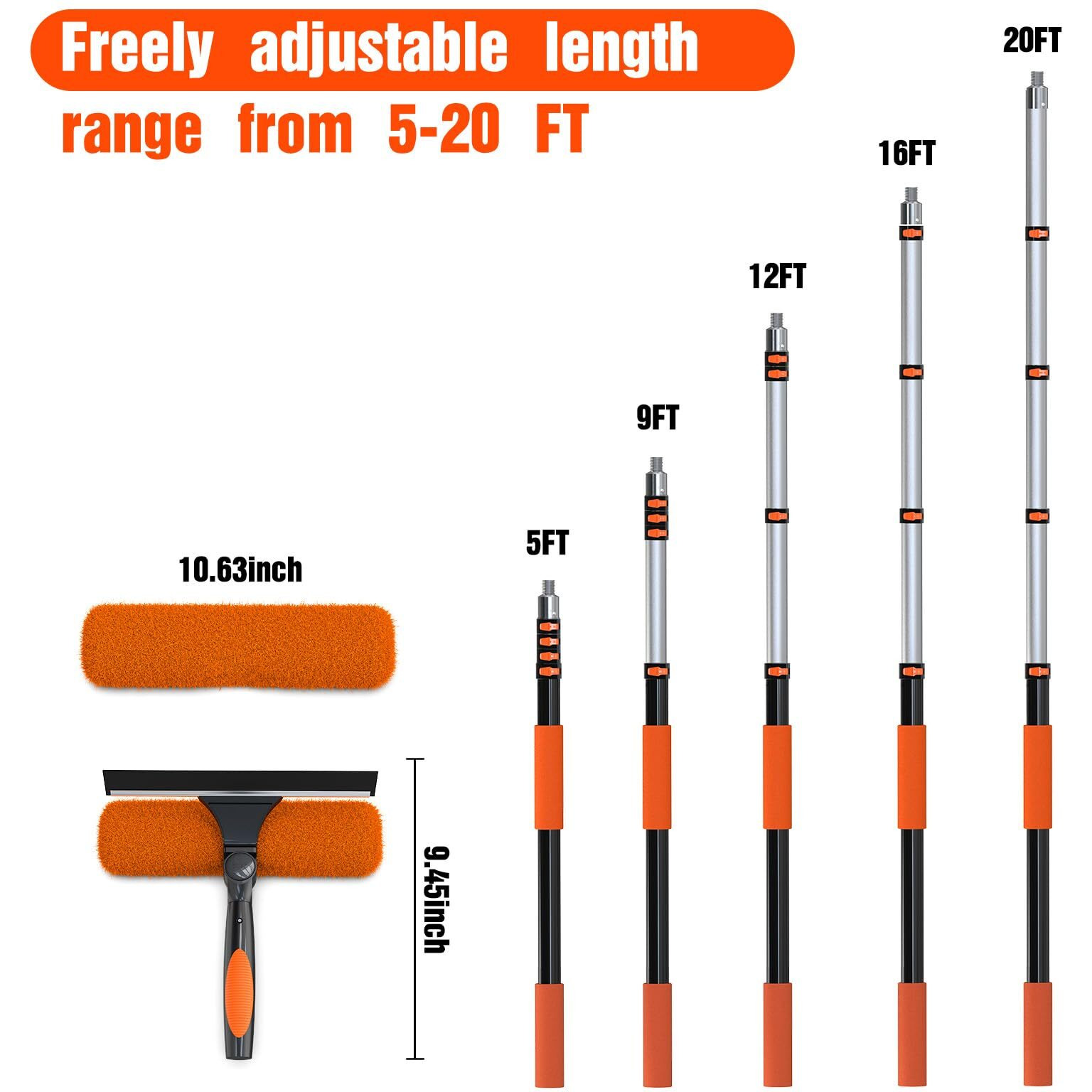 Laanpole 26Ft Window Squeegee With Extension Pole  2-In-1 Squeegee For Window Cleaning  Professional Cleaning Kit For Home With 20Ft Telescoping Pole For Outdoor Indoor Use