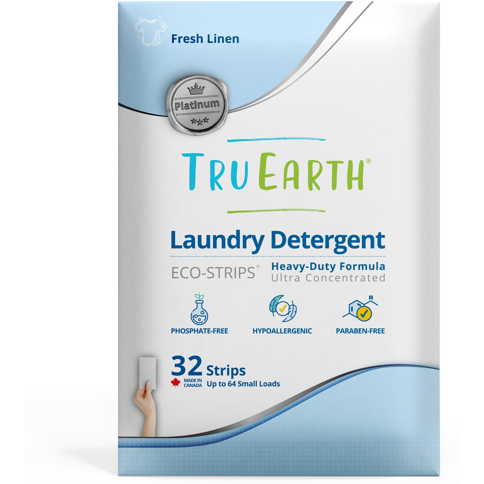 Tru Earth Platinum - Heavy Duty Laundry Detergent Sheets - Up To 64 Loads (32 Sheets)  Fresh Linen Scent - Ultra-Concentrated Formula - Eco-Friendly  Hypoallergenic Laundry Sheets