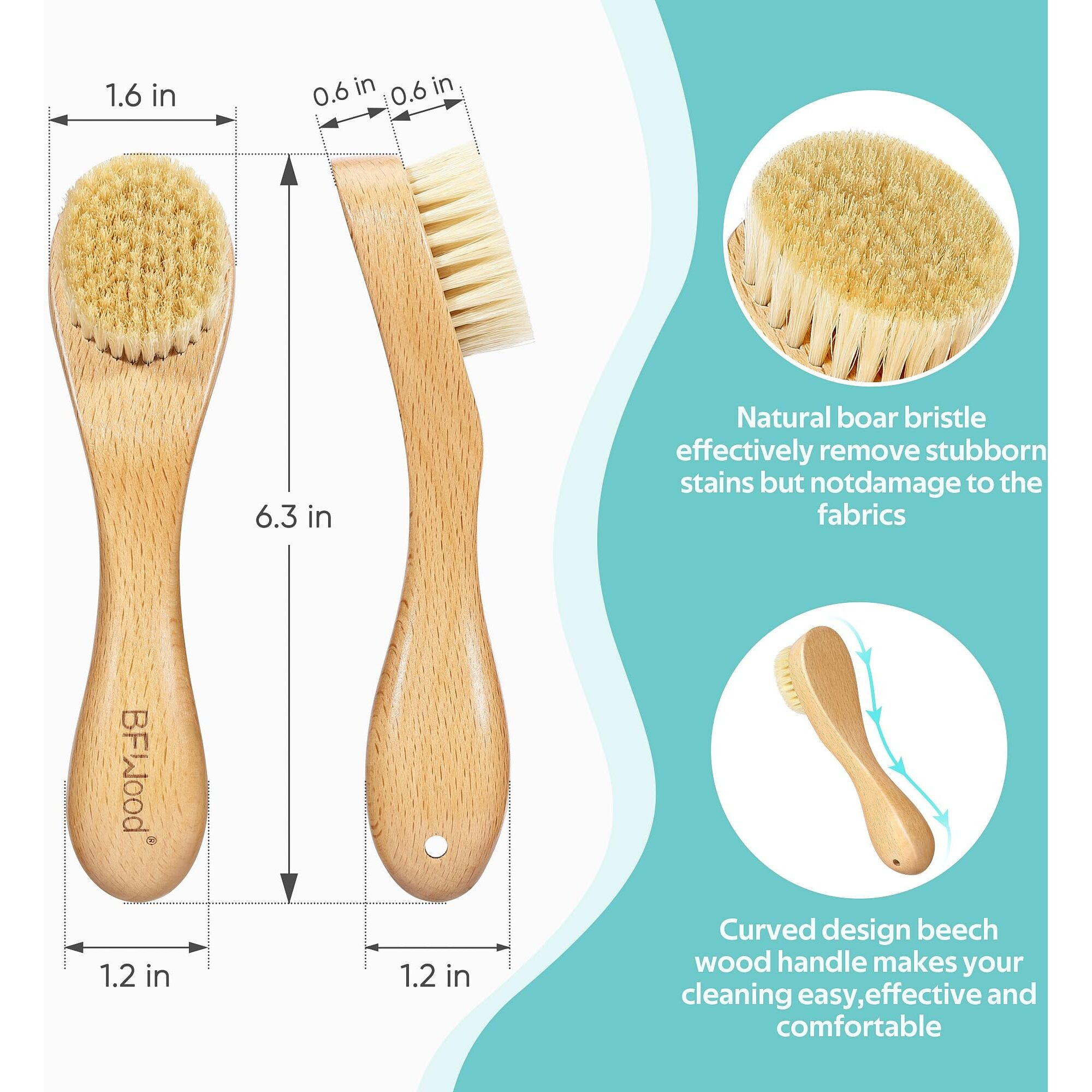 Bfwood Laundry Stain Brush  Natural Soft Boar Bristles  Removes Tough Stains From Delicate Fabrics Like Knits  Cotton  And Linens  Gentle On Fabrics  No Damage