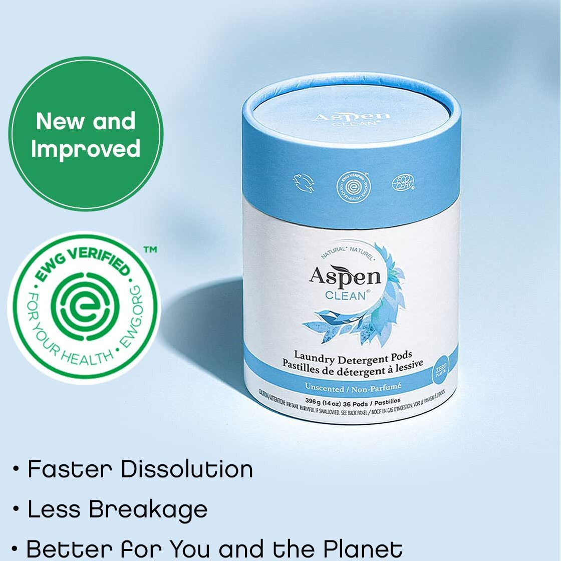 Unscented Laundry Pods By Aspenclean  New And Improved Packaging  Zero Plastic  Ewg Verified  Vegan  Non-Bio  Hypoallergenic Natural Laundry Detergent - 36 Count
