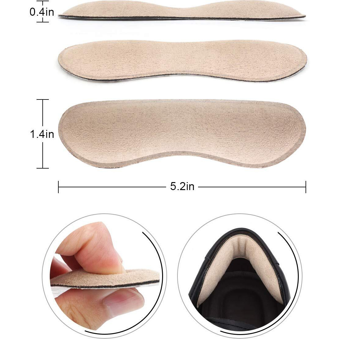 Dr. Foot's Heel Grips Liner Insert For Shoes Too Big  Shoe Inserts Liners For Loose Shoes  Preventing Heel Slipping  Rubbing  Non-Slip (Beige)