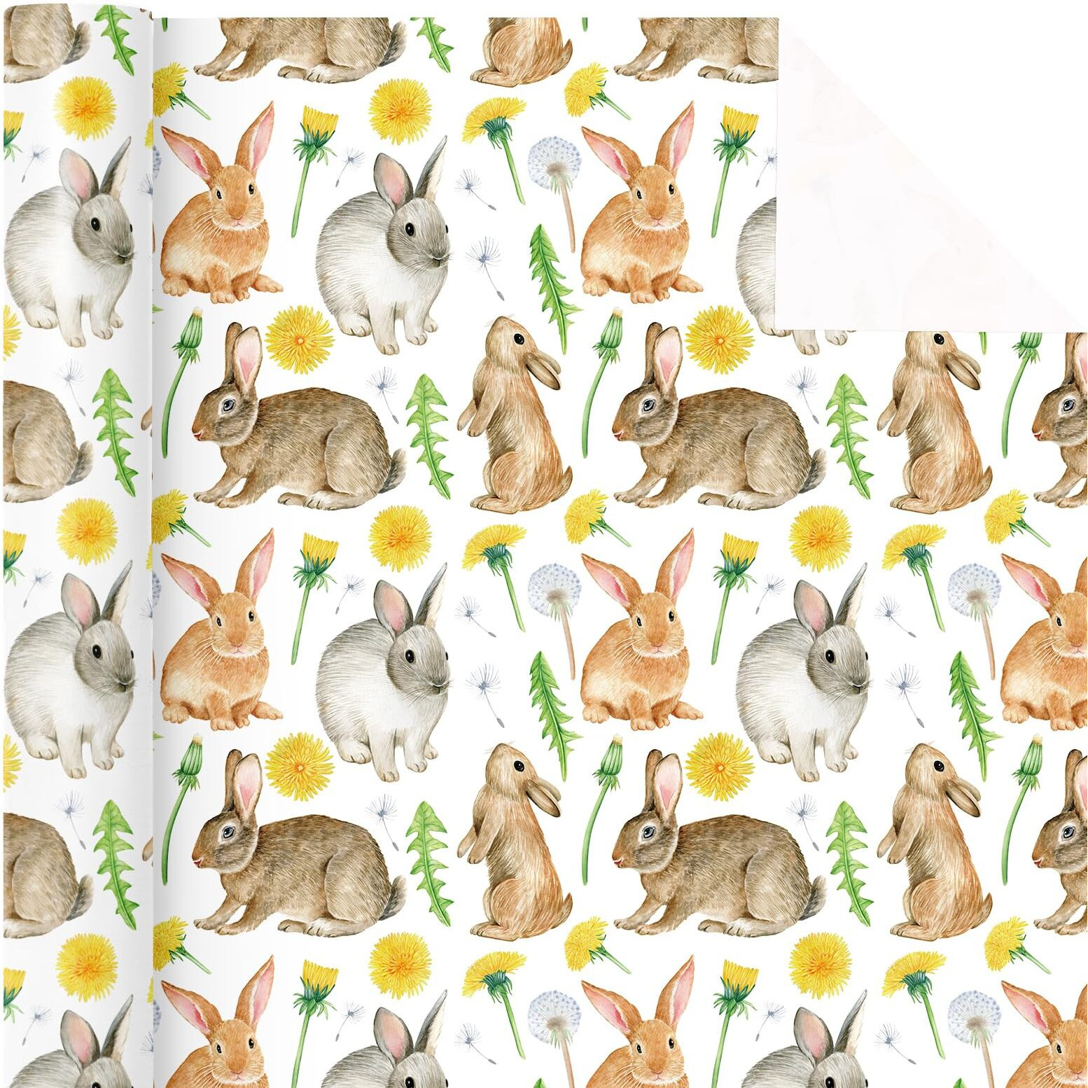Wrapaholic Bunny Easter Wrapping Paper Roll - Mini Roll - 17 Inch X 16.5 Feet - Watercolor Rabbits And Flower Wrapping Paper Perfect For Spring Summer Party  Easter  Birthday  Baby Shower