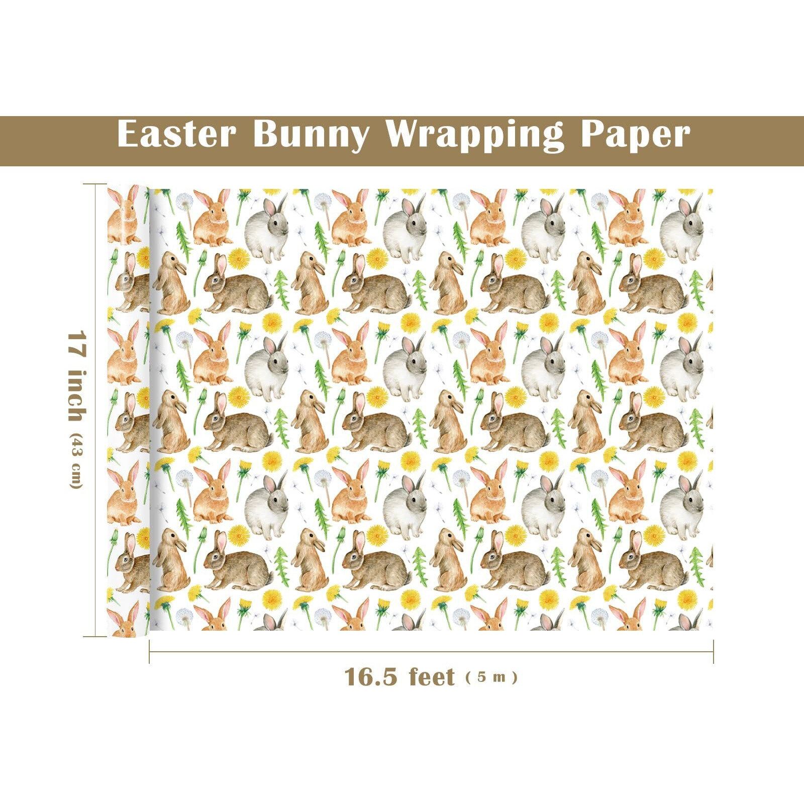 Wrapaholic Bunny Easter Wrapping Paper Roll - Mini Roll - 17 Inch X 16.5 Feet - Watercolor Rabbits And Flower Wrapping Paper Perfect For Spring Summer Party  Easter  Birthday  Baby Shower