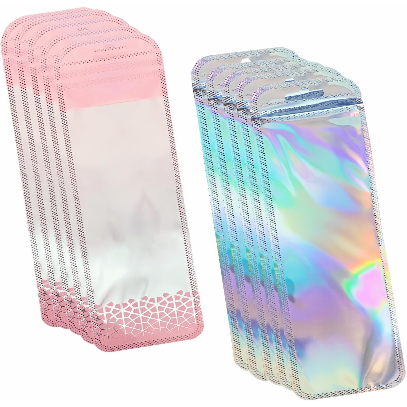100 Pcs Beadable Pen Bags Pink Pen Packaging Bags Resealable Holographic Beaded Bags For Small Bussniss Ziplock Packaging Bag For Jewelry Pen2.75X8.66""