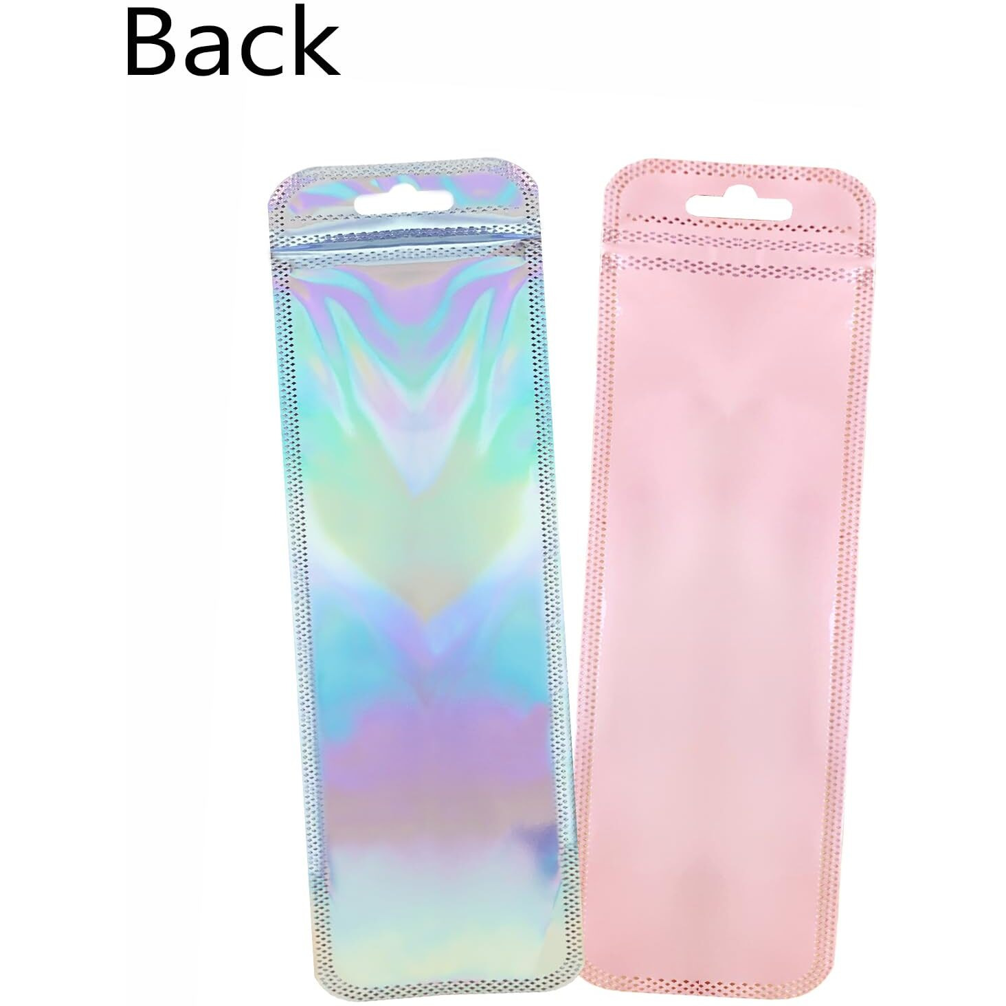 100 Pcs Beadable Pen Bags Pink Pen Packaging Bags Resealable Holographic Beaded Bags For Small Bussniss Ziplock Packaging Bag For Jewelry Pen2.75X8.66""