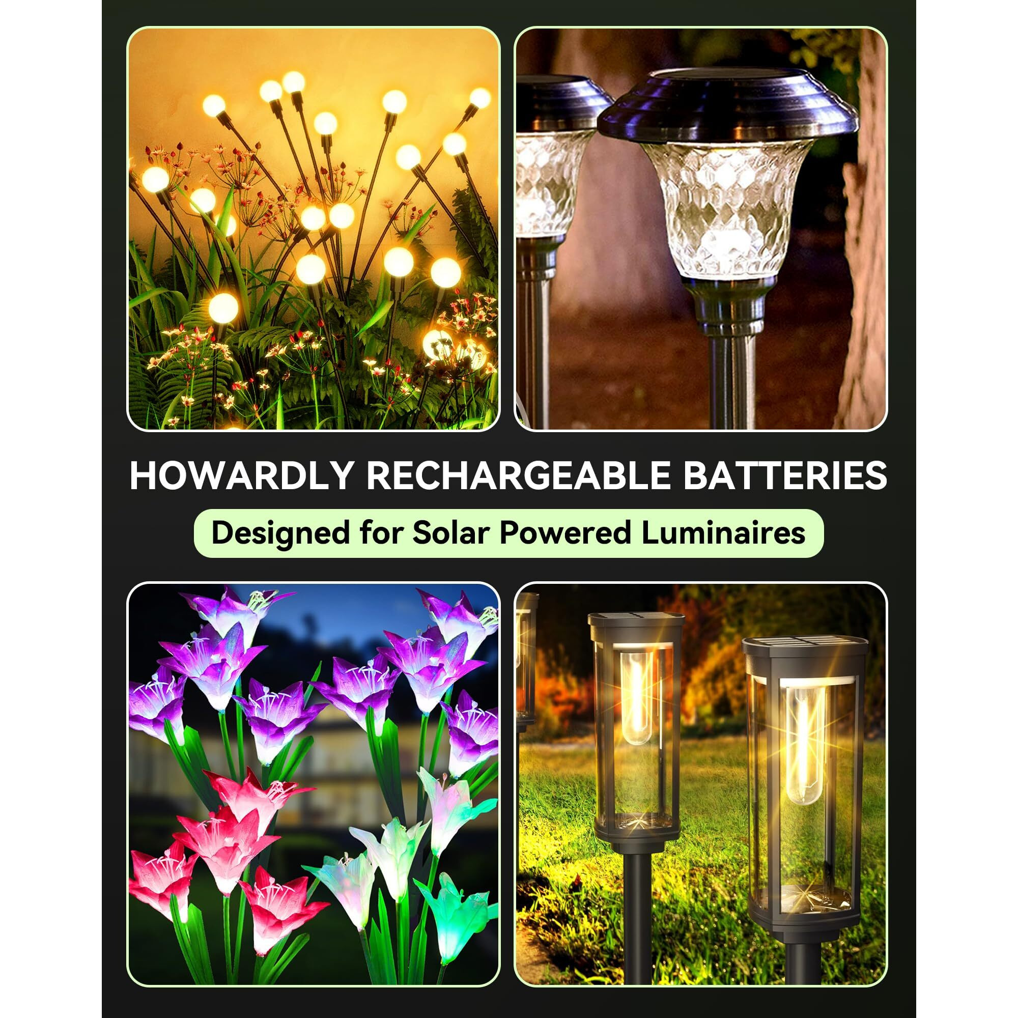 Howardly 1.2V Aa Ni-Mh Rechargeable Battery  Double A 900Mah 1.2V Rechargeable Battery Pre-Charged  High Capacity For Outdoor Solar Lights  Lawn Lamps  String Light (Aa-900Mah-12Pack