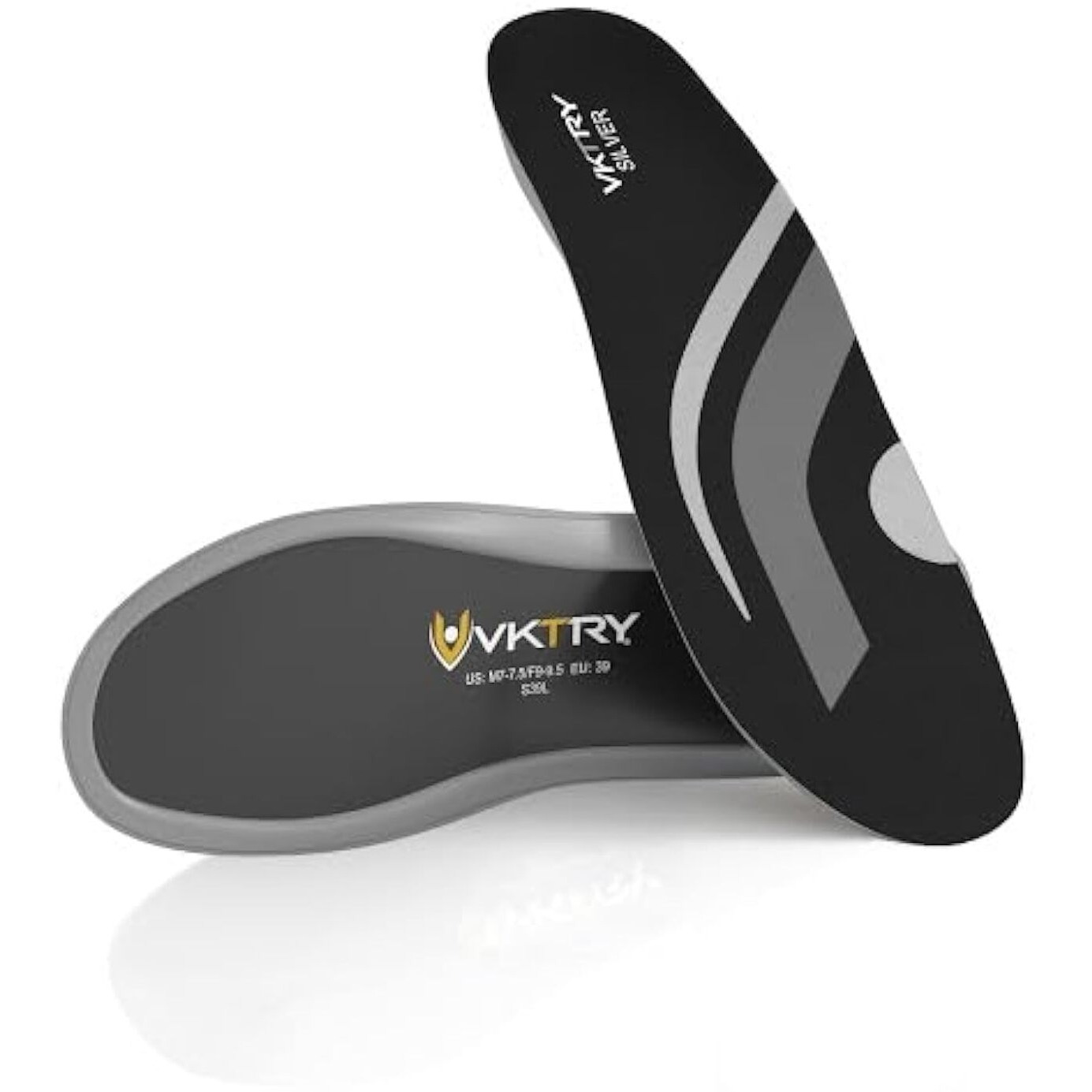 Vktry Silver Performance Insoles-Carbon Fiber Shock Absorbing Inserts  Non-Cleated Shoes-Improve Explosiveness  Protect Against Injury  Optimize Energy Return
