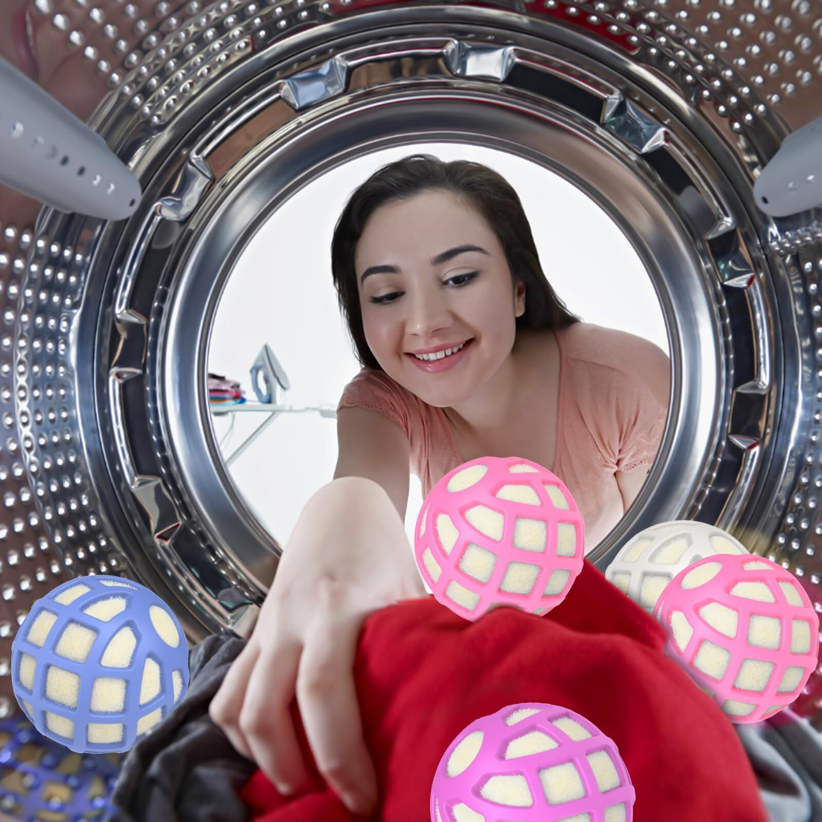 Dryer Balls - Patented Silicone Guard  Natural Wool Core  Super Anti-Tangle & Saves Drying Time  Reduces Static & Noise  Natural Fabric Softener  Xl 3"" (Pink Light Blue Lavender  Pack Of 6)