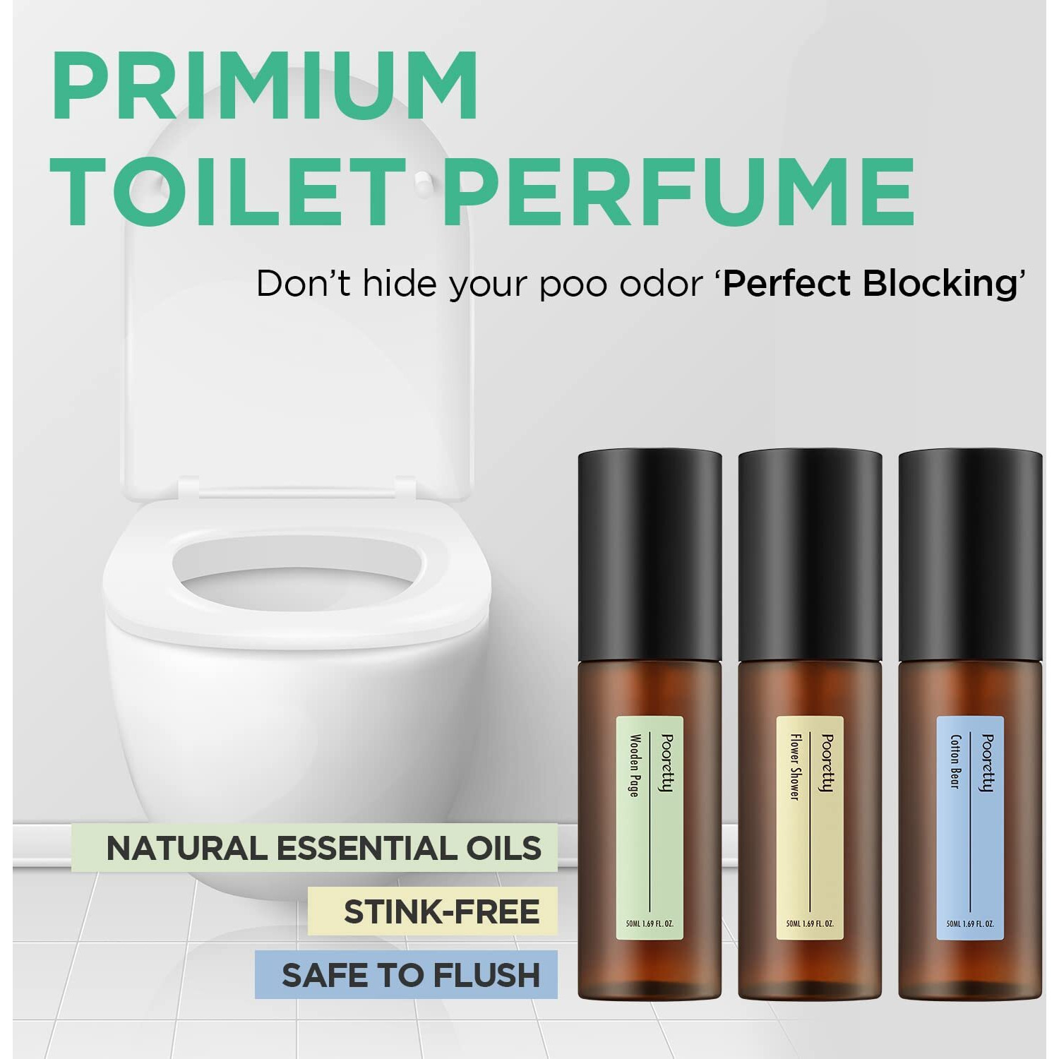 Pooretty Pre-Poo Aromatic Bathroom Toilet Spray  Potty Deodorizer  Neutralize Bad Odors - Soft Cotton & Baby Powder Scent (1.69 Fl.Oz. 2 Pack)