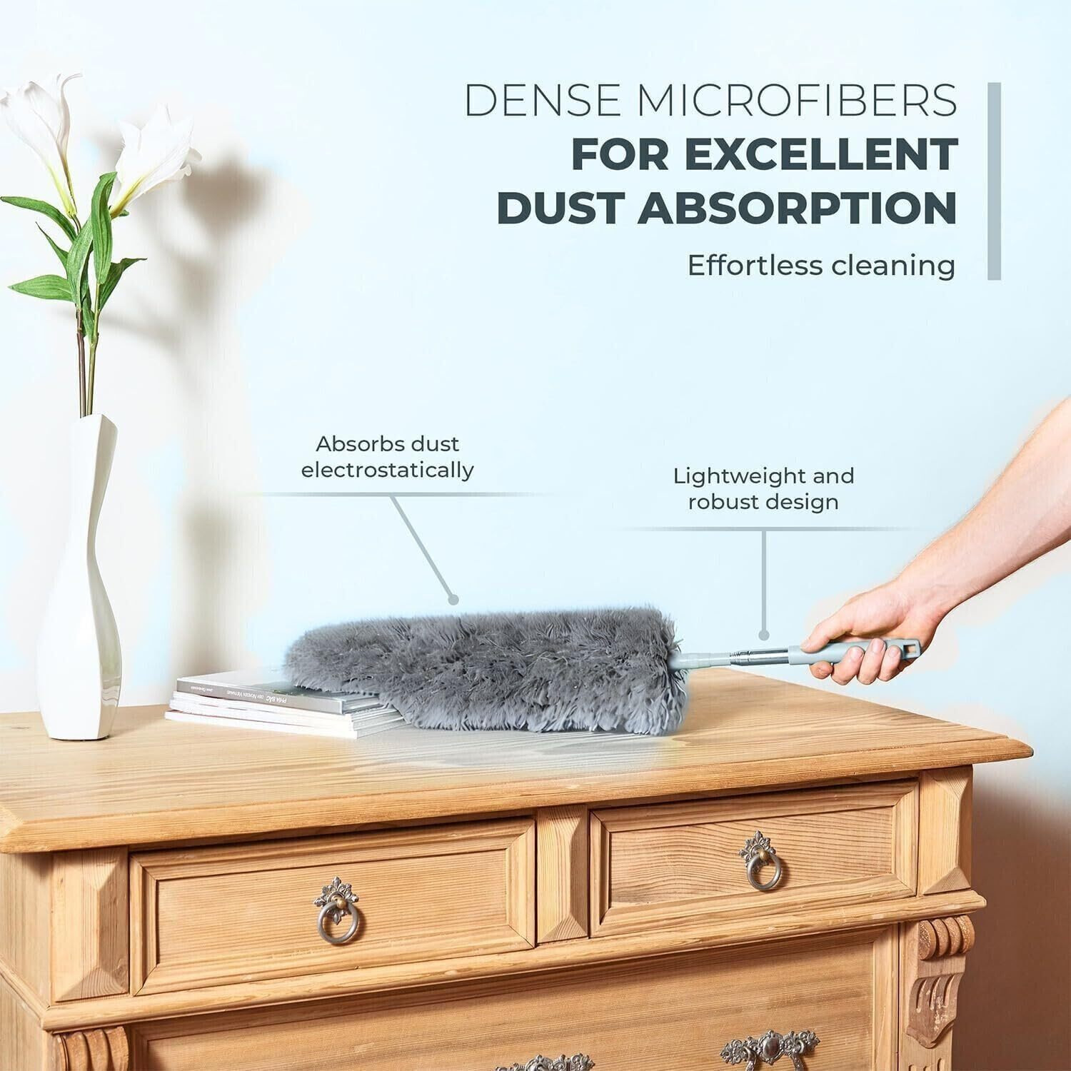 Extendable Feather Duster  Microfiber Duster  Ceiling Fan Duster  Feather Dusters For Cleaning  Dust Cleaner  Cobweb Duster - Electrostatic Bendable Head - Set Of 2 Replacement Heads