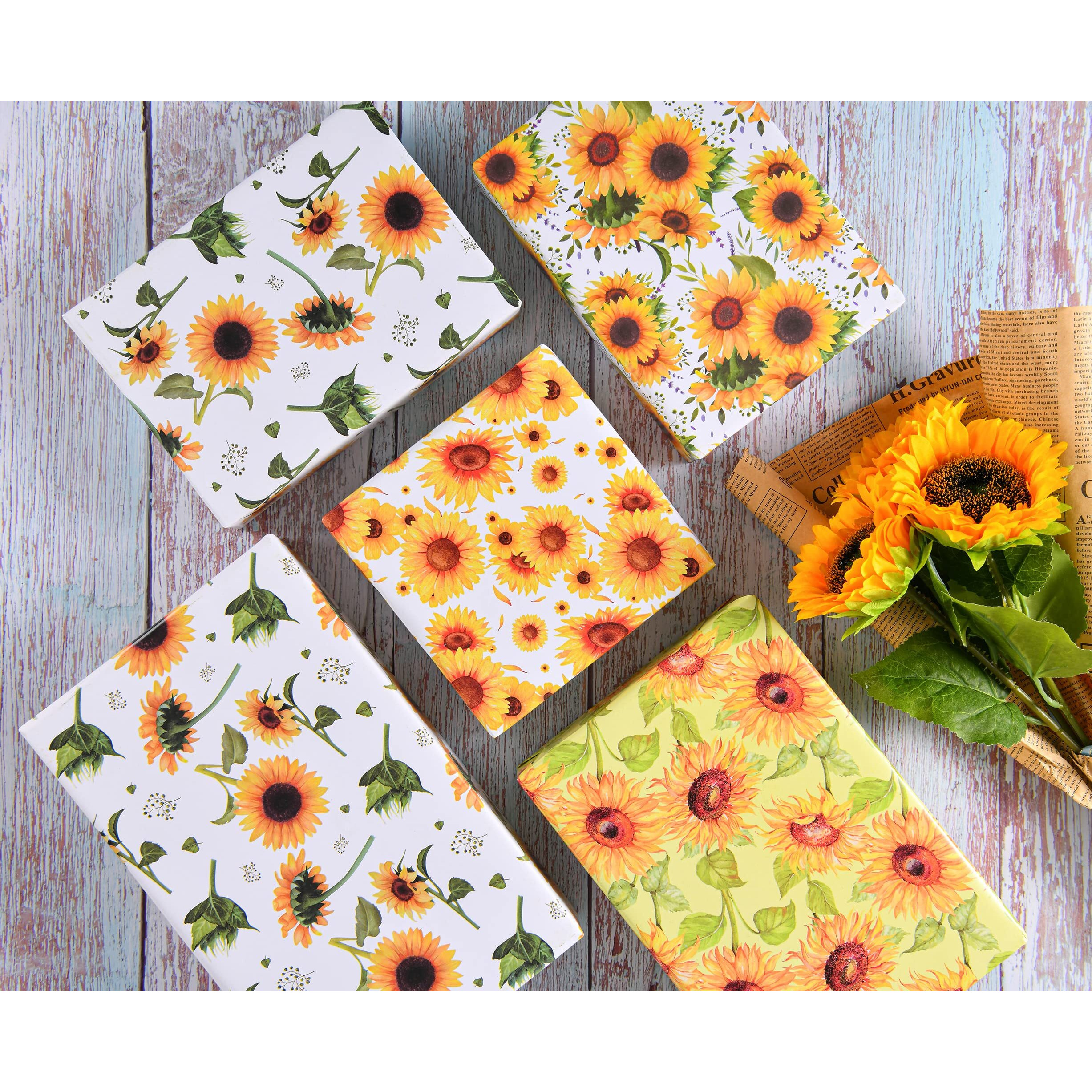 Titiweet Sunflower Wrapping Paper - Floral Wrapping Paper For Women  12 Sheets Gift Wrapping Paper For Wedding Birthday Holiday  20 X 28 Inches Per Sheet(Sunflower(12Sheets))
