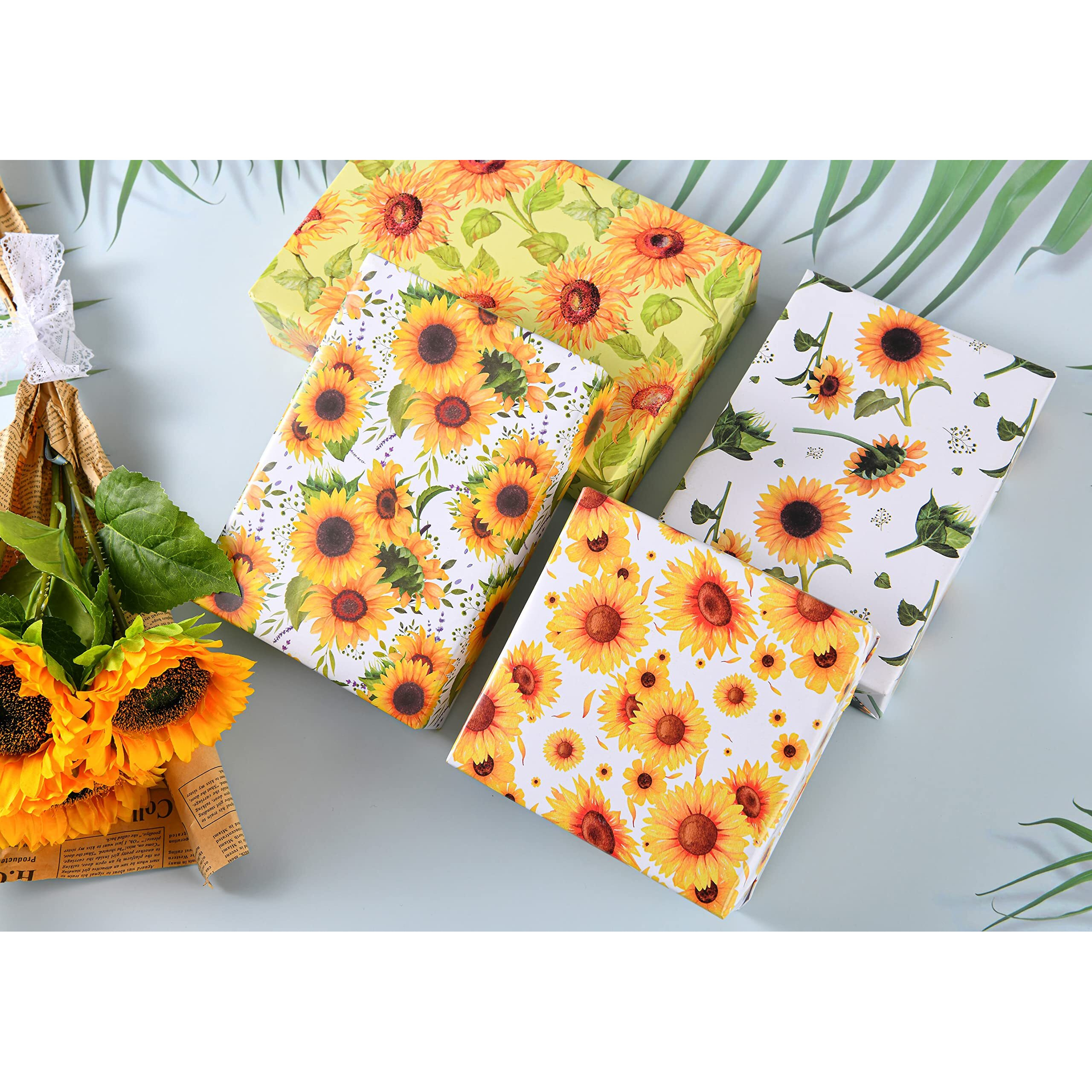 Titiweet Sunflower Wrapping Paper - Floral Wrapping Paper For Women  12 Sheets Gift Wrapping Paper For Wedding Birthday Holiday  20 X 28 Inches Per Sheet(Sunflower(12Sheets))