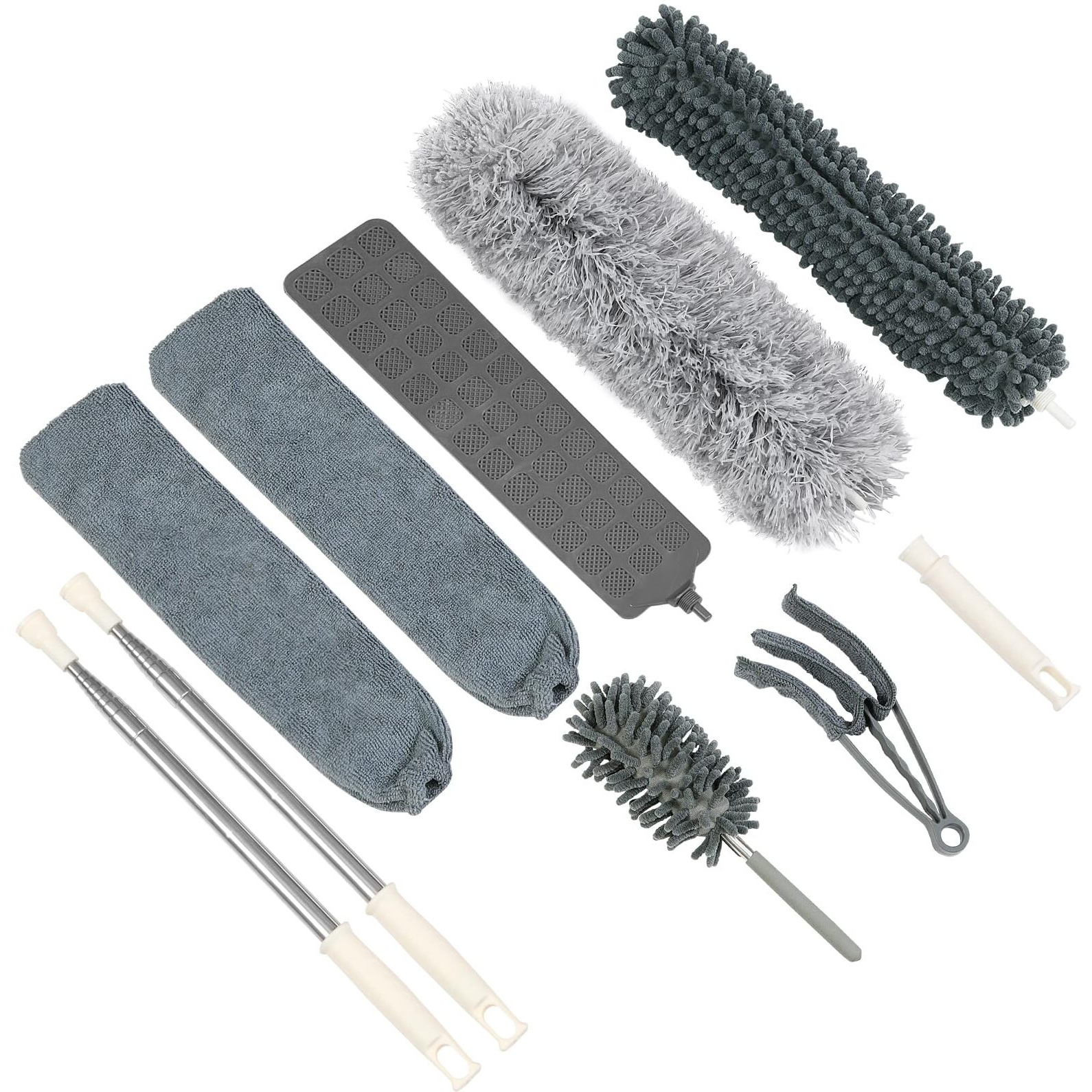 Zz Lazycottage 10 Pcs Microfiber Feather Duster Kit  Dusters For Cleaning With Extension Pole  Retractable Bendable  Gap Dust Brush Blind Duster  For Cleaning Ceiling Fan  High Ceilings  Cars