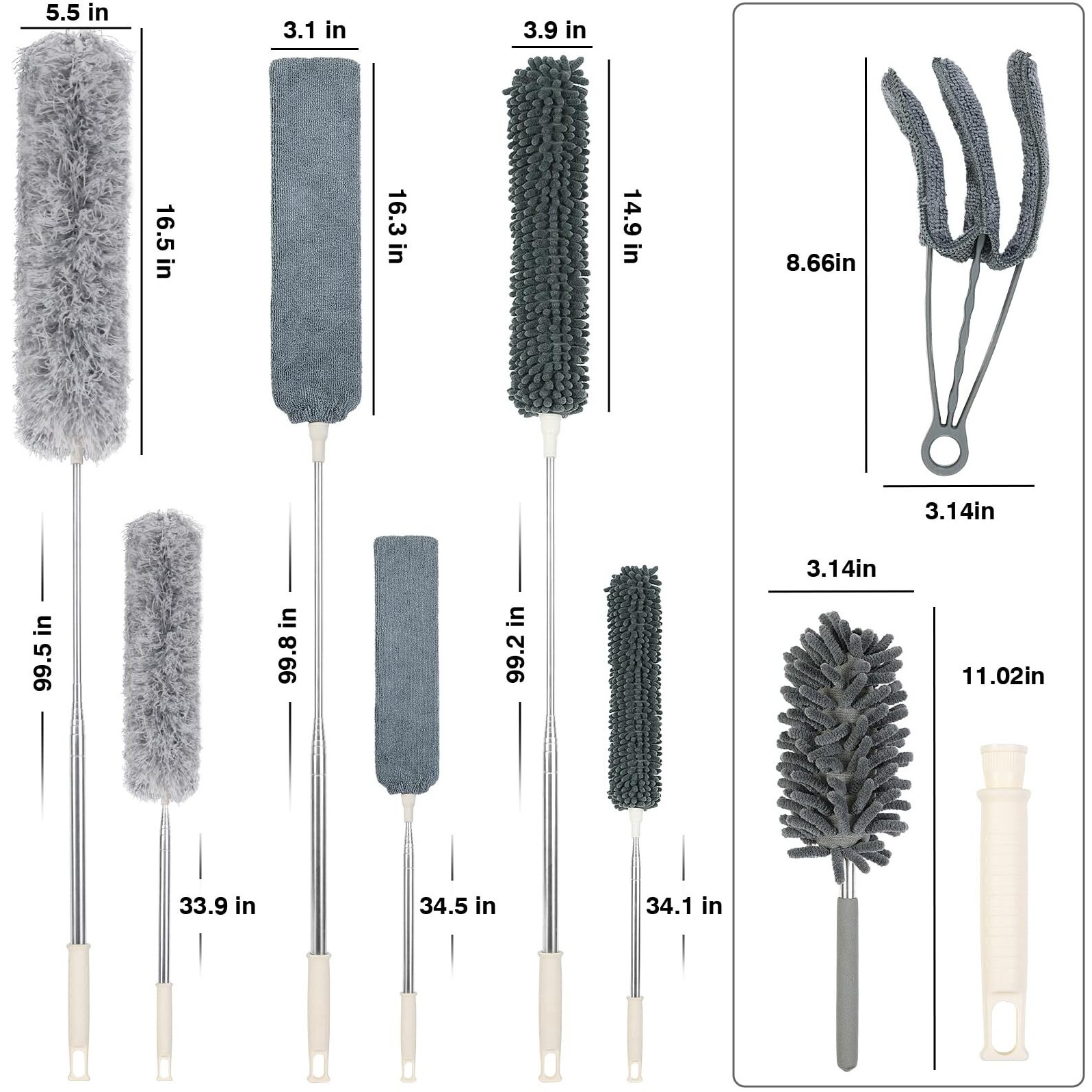 Zz Lazycottage 10 Pcs Microfiber Feather Duster Kit  Dusters For Cleaning With Extension Pole  Retractable Bendable  Gap Dust Brush Blind Duster  For Cleaning Ceiling Fan  High Ceilings  Cars