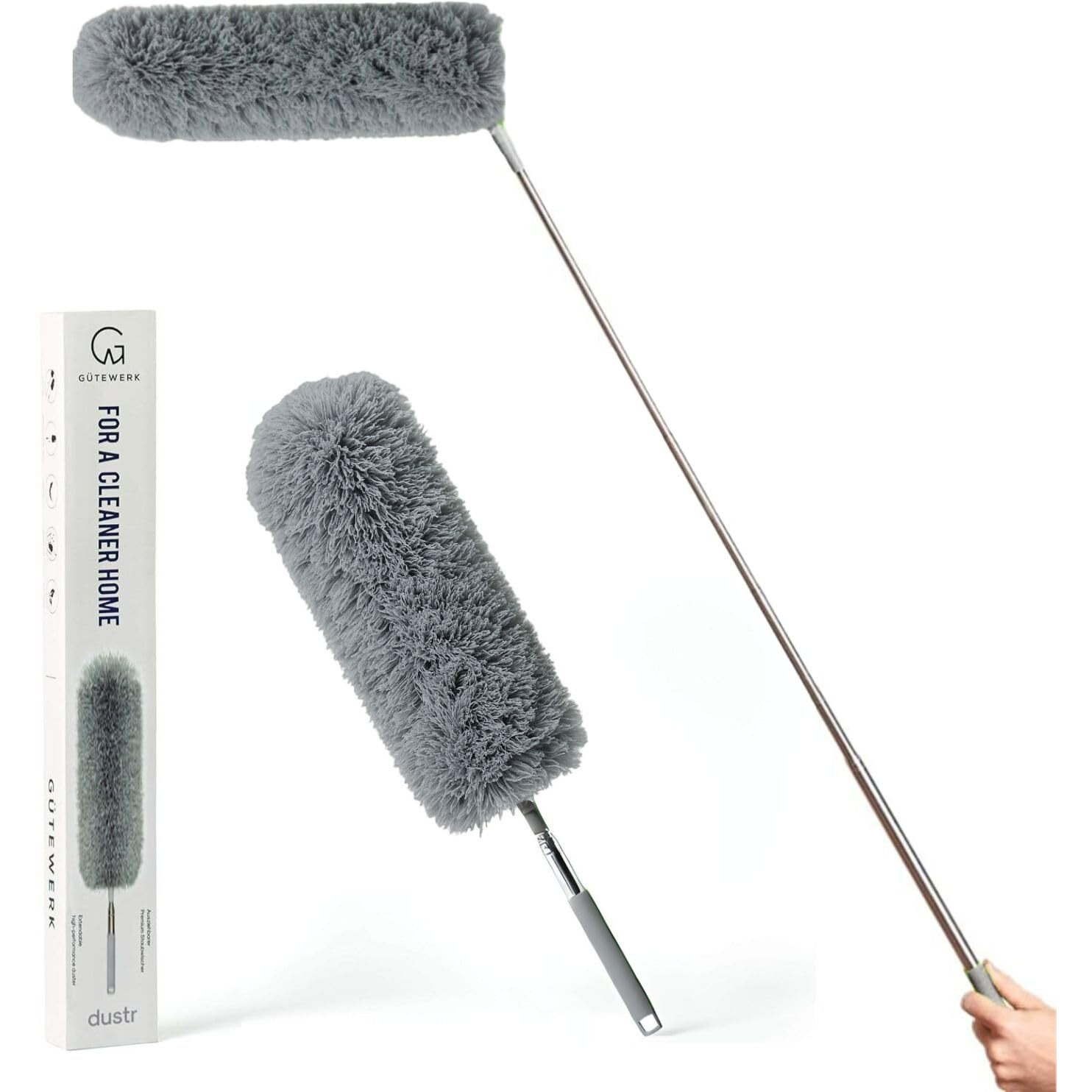 Extendable Feather Duster  Microfiber Duster  Ceiling Fan Duster  Feather Dusters For Cleaning  Dust Cleaner  Cobweb Duster - Electrostatic Bendable Head - Up To 100 Inch